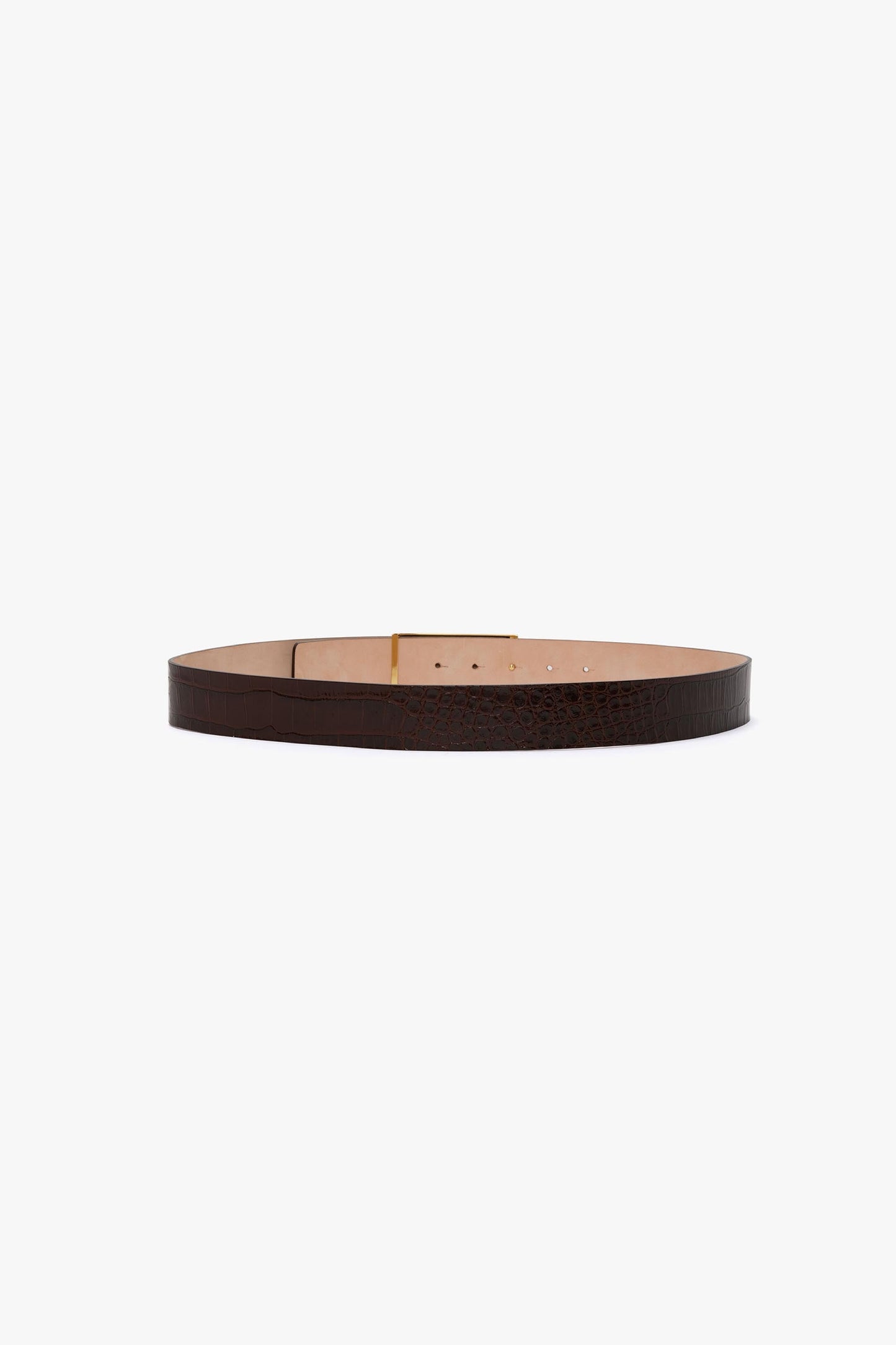 Jumbo Frame Belt In Dark Brown Croc Embossed Leather