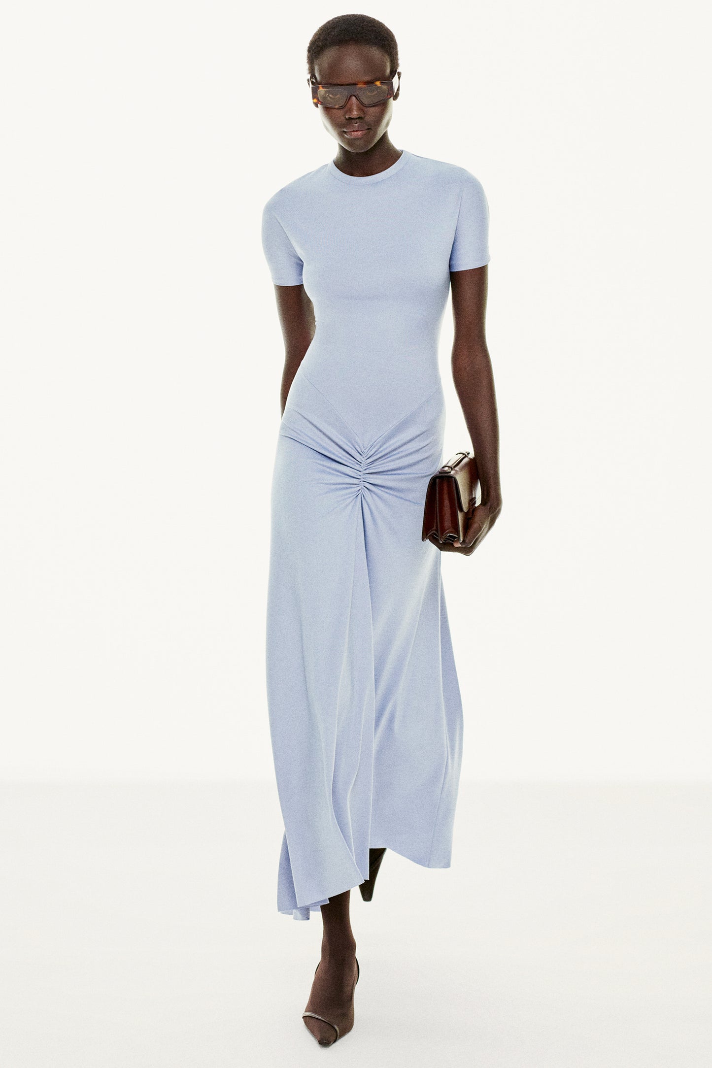 Gathered Waist T-Shirt Midi Dress In Delphinium Blue