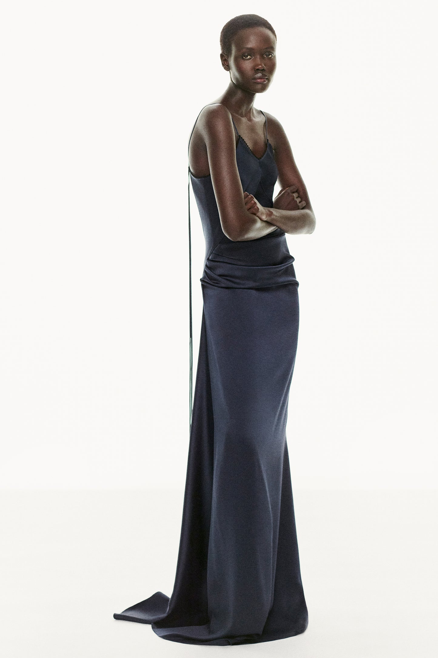 Lace Detail Cami Floor-Length Dress In Midnight