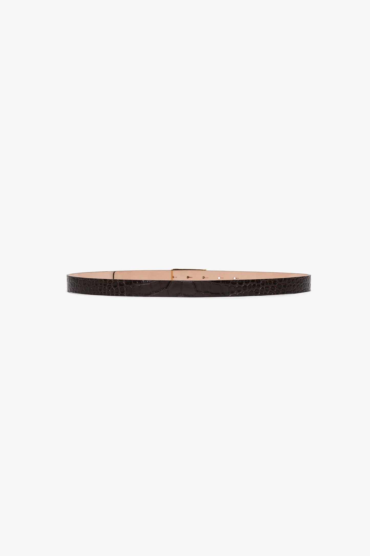 Frame Belt In Espresso Croc Embossed Calf Leather