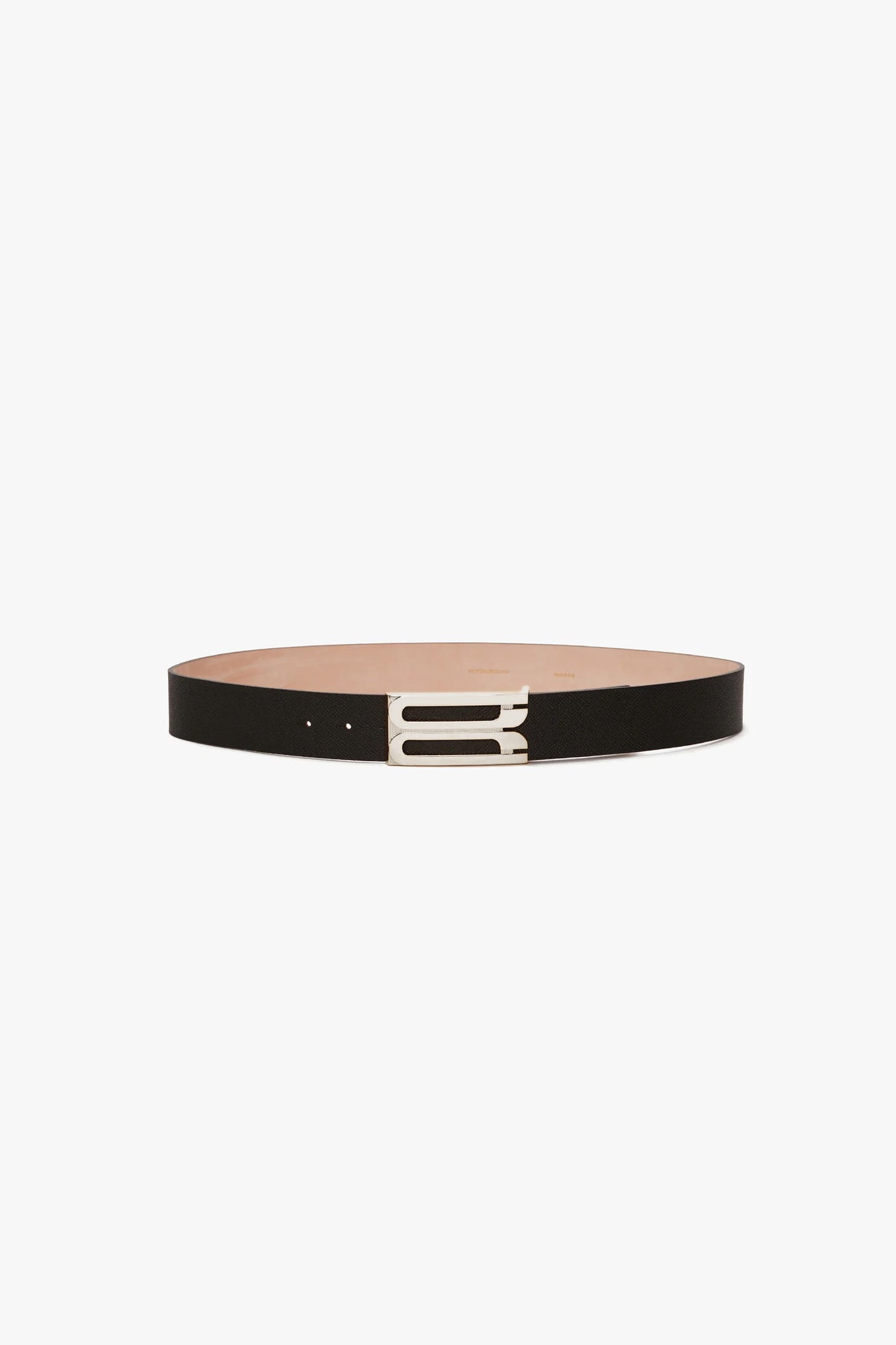 Silver Buckle Jumbo Frame Belt In Black Grained Leather