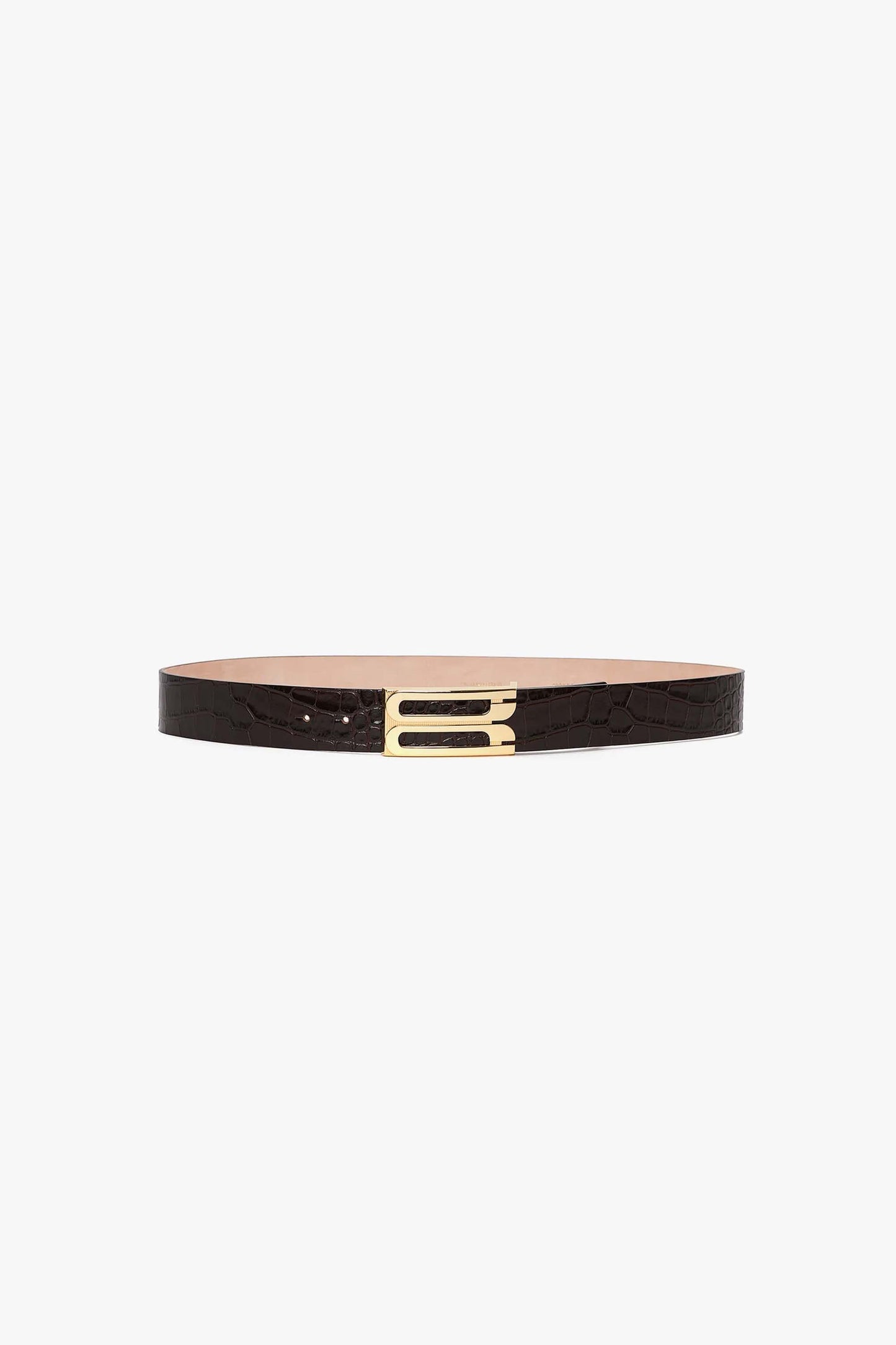 Jumbo Frame Belt In Espresso Croc Embossed Calf Leather