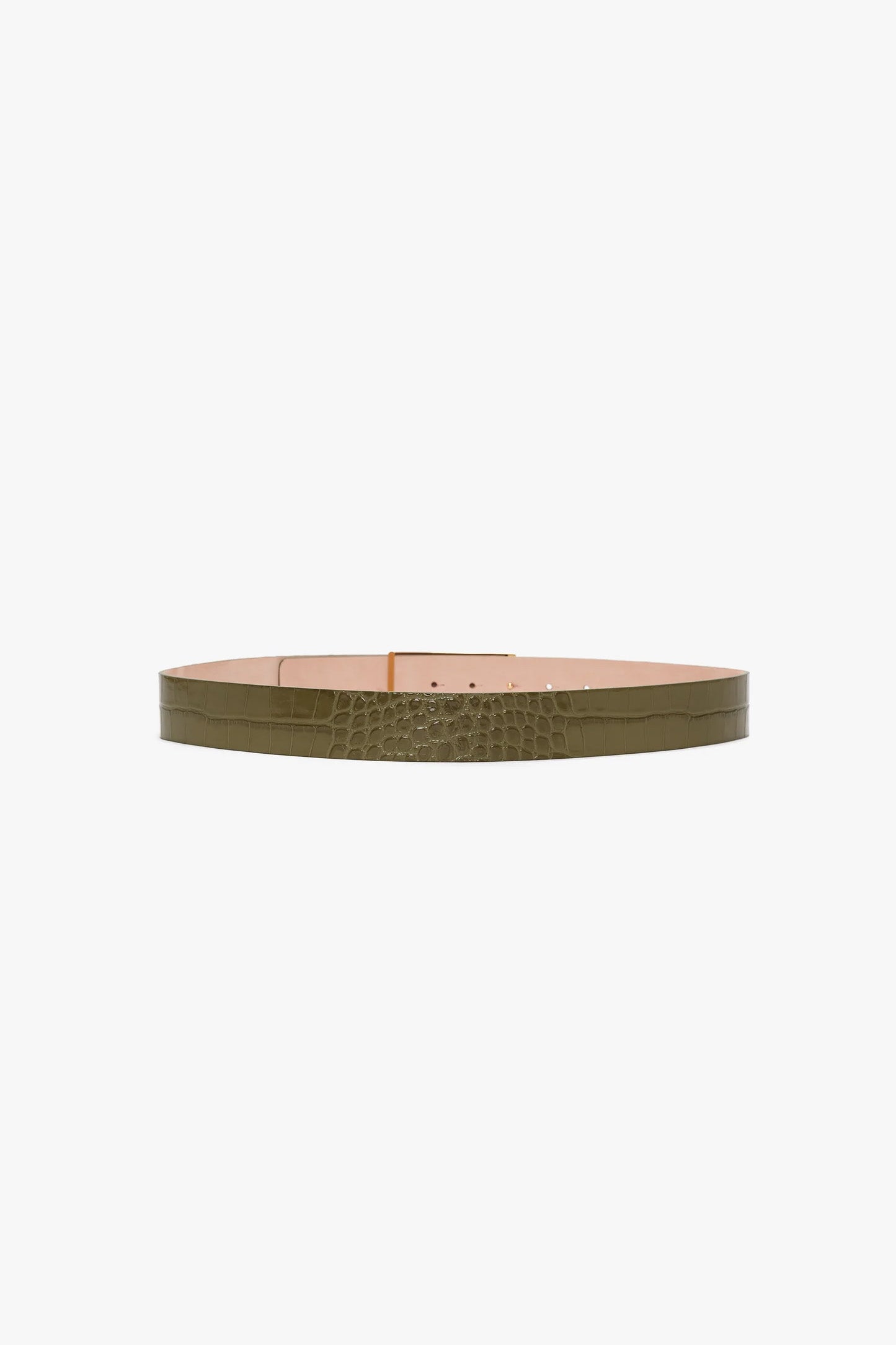 Exclusive Jumbo Frame Belt In Khaki Croc Embossed Calf Leather