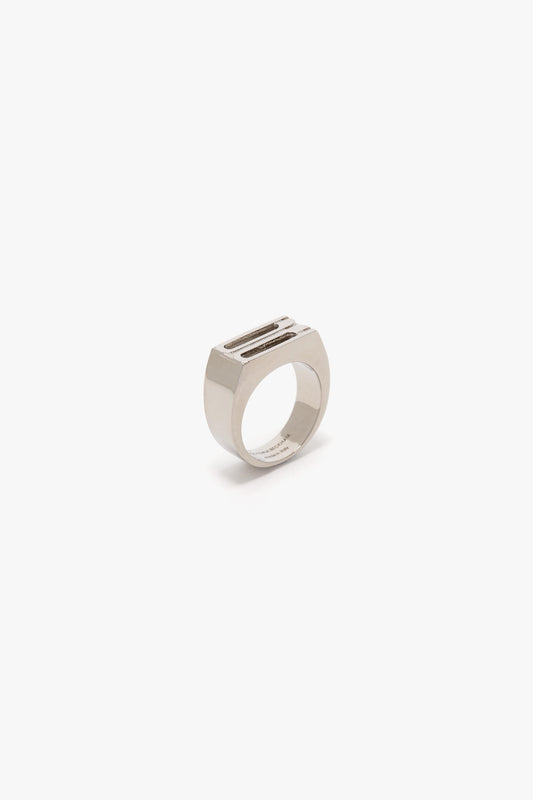 B Frame Signet Ring In Silver