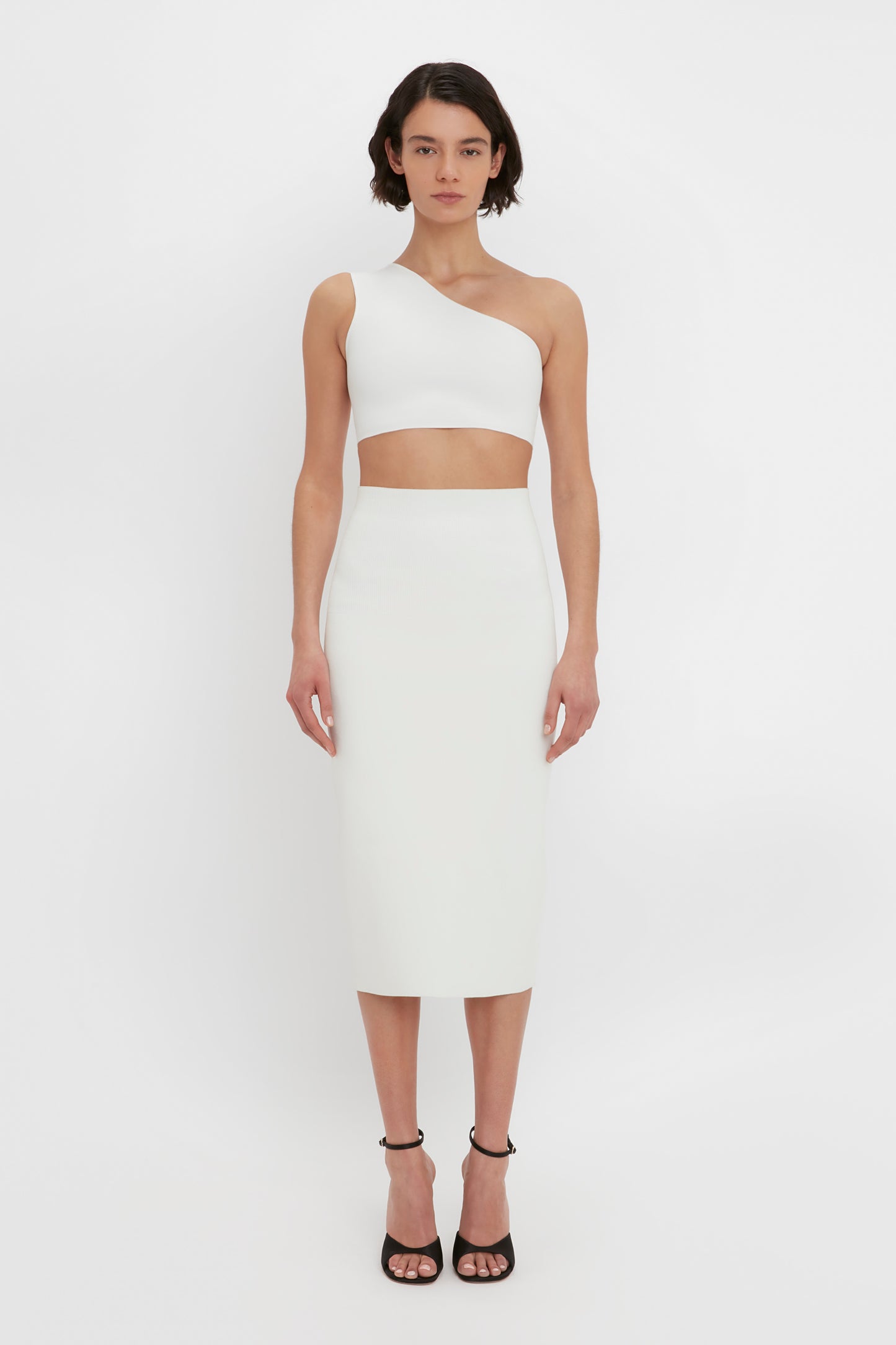 VB Body One Shoulder Crop Top In White