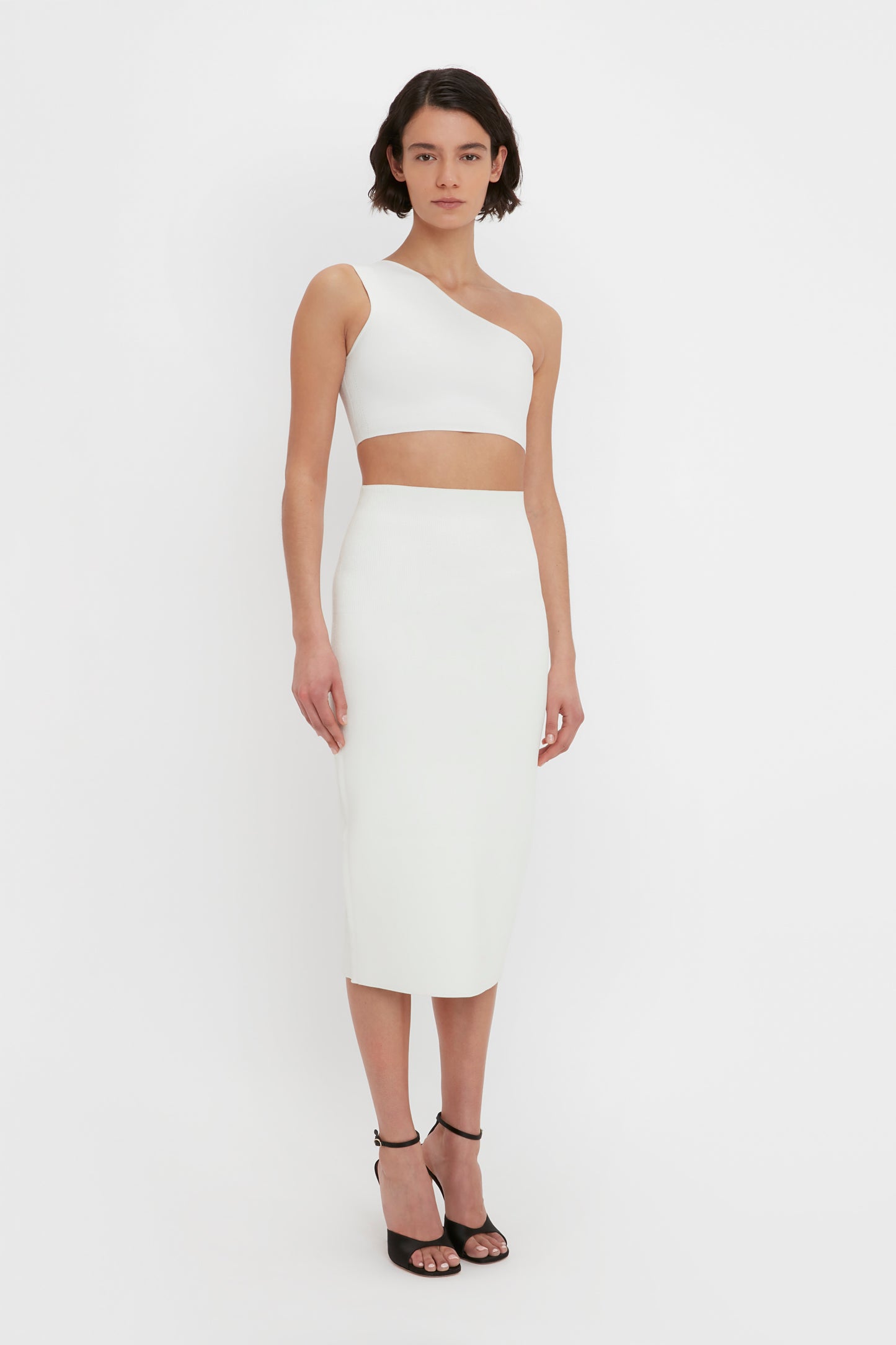 VB Body One Shoulder Crop Top In White