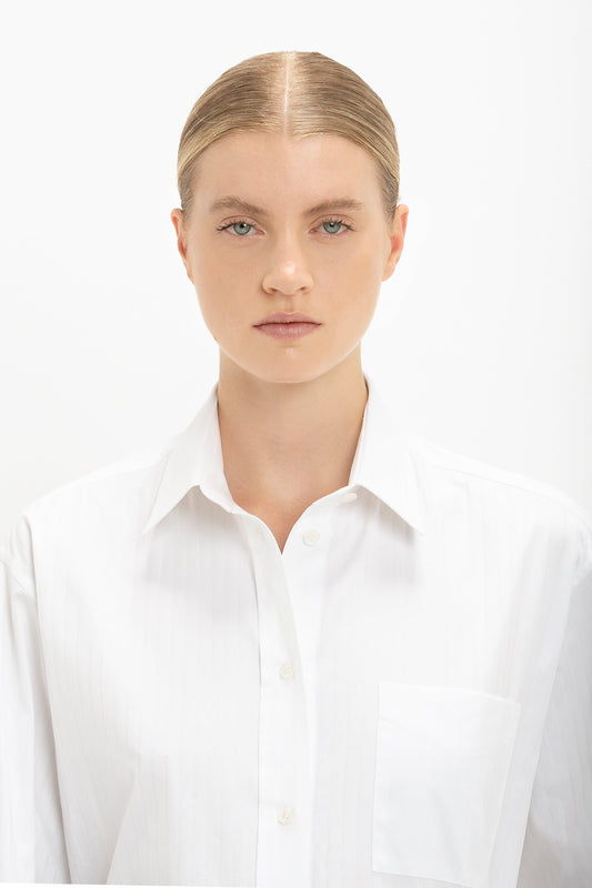 Cuff Detail Oversized Shirt In White