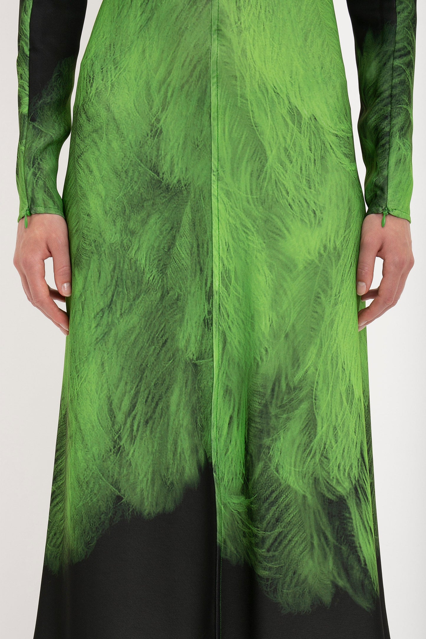 Dolman Midi Dress In Green Digital Feather Print