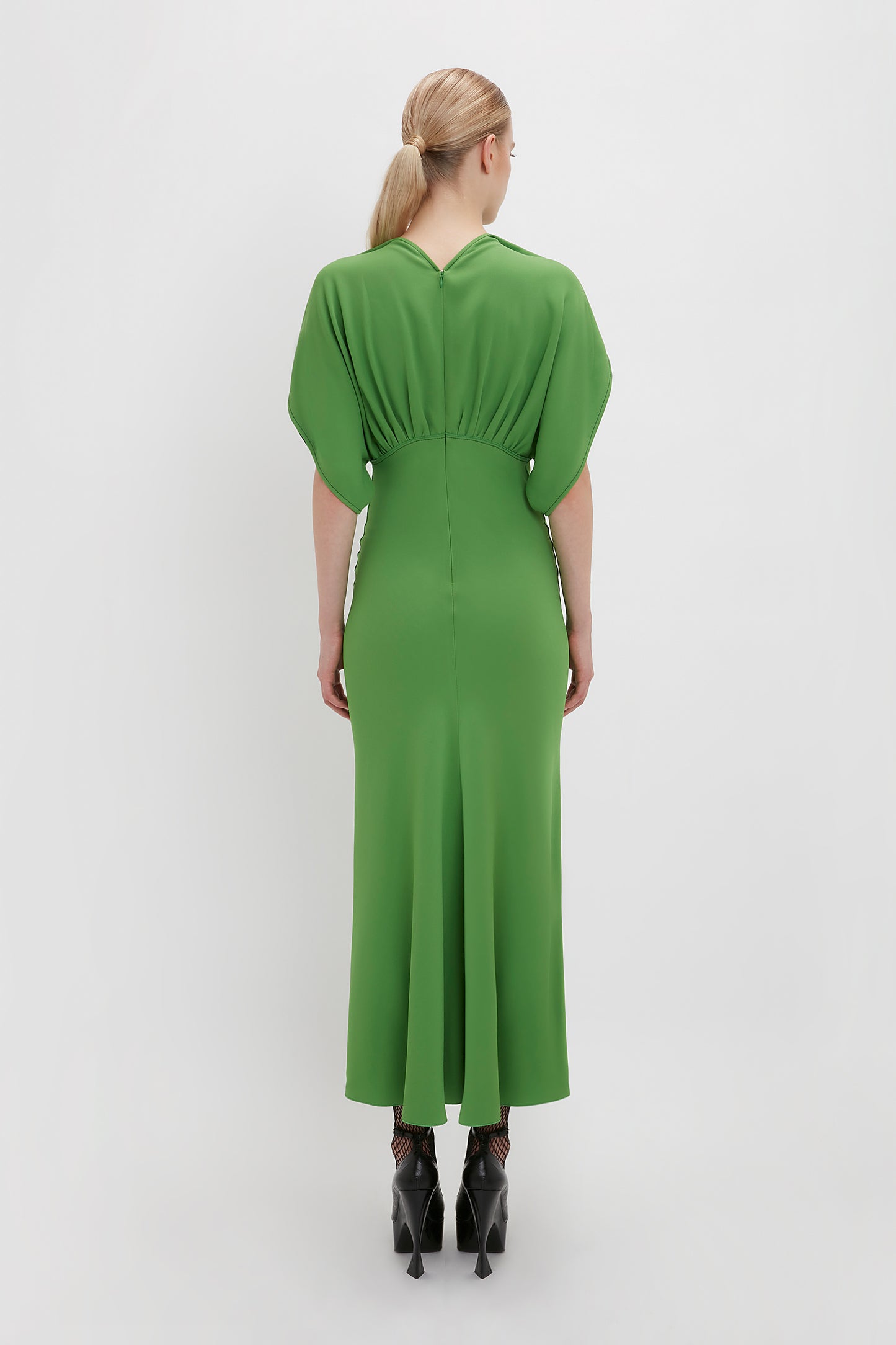 Drape Sleeve Midi Dress In Shamrock