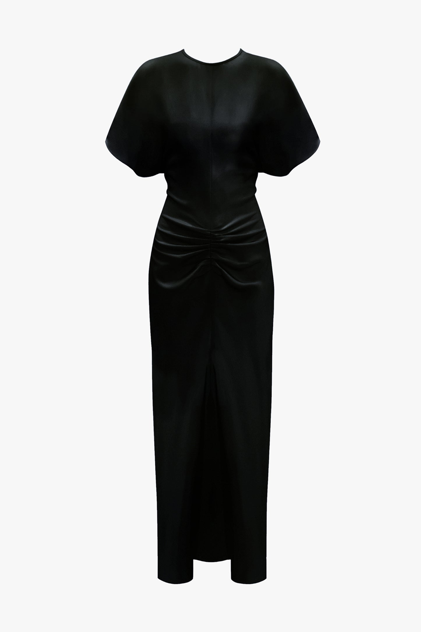 Gathered Waist Midi Dress In Black