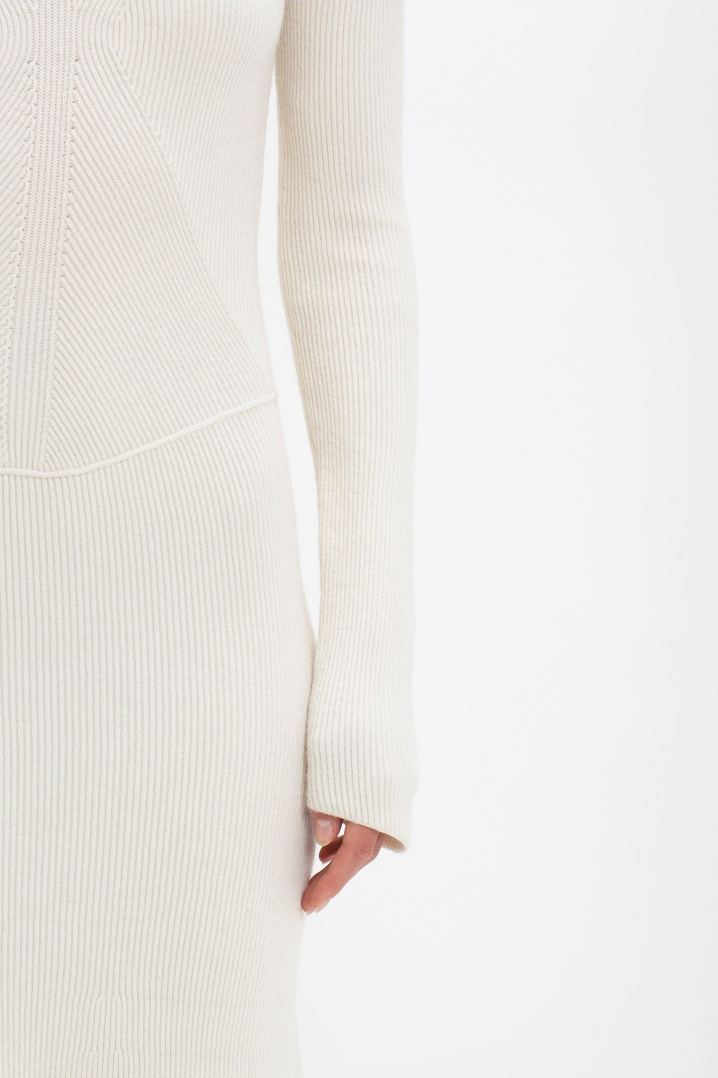 Knitted Circle Panel Dress In Off-White