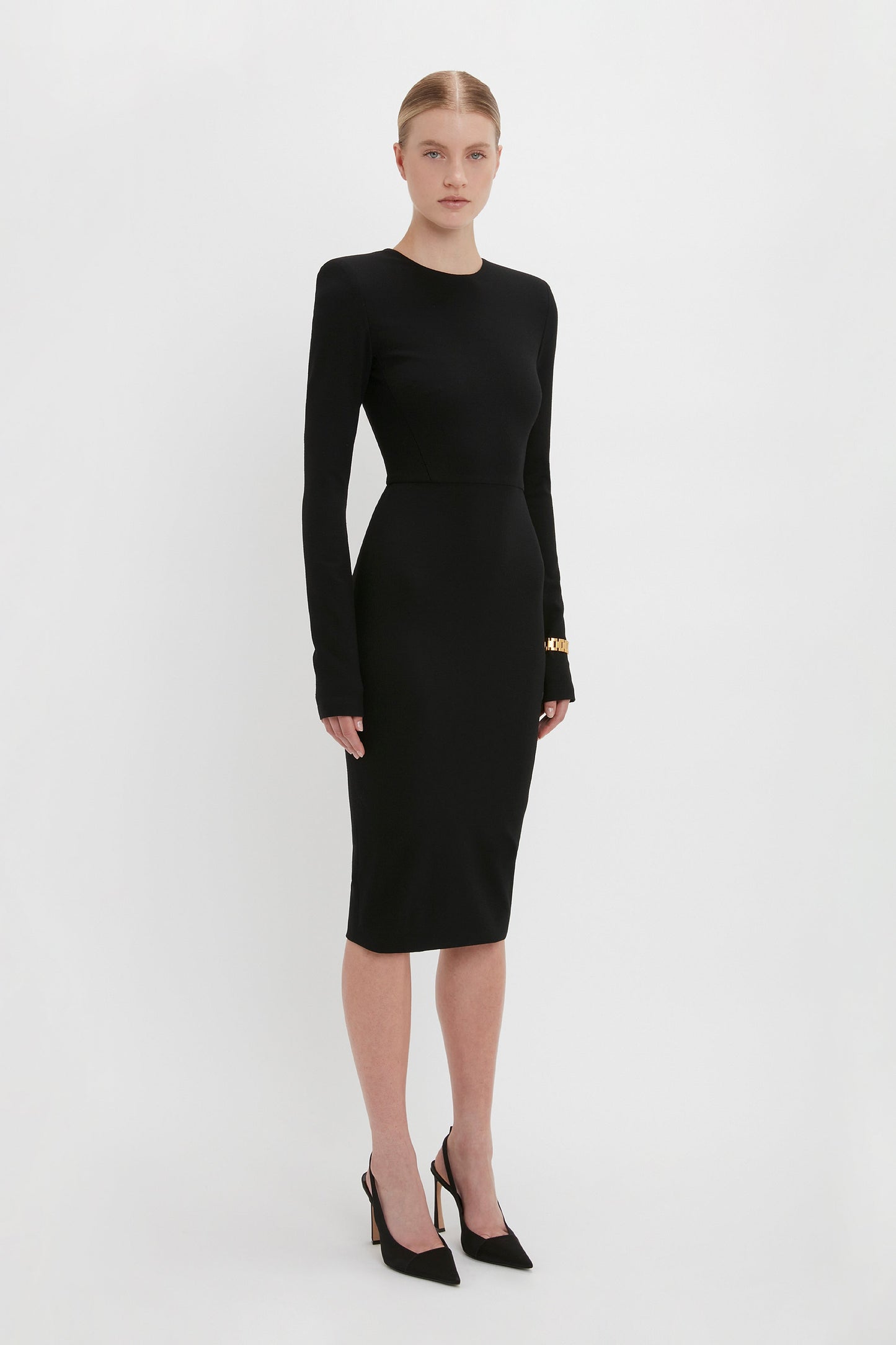 Long Sleeve T-Shirt Fitted Dress In Black – Victoria Beckham US