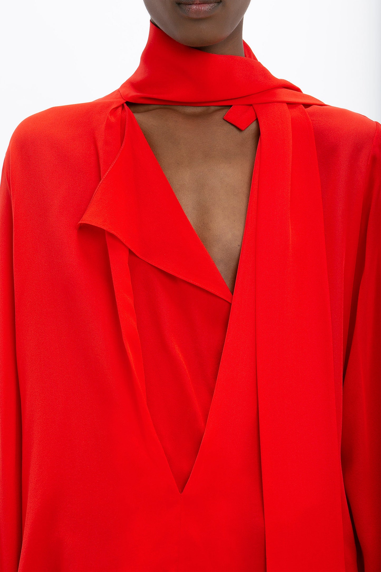 Scarf Neck Blouse In Bright Red