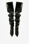 A pair of Thigh High Pointy Boots in Dark Green Grained Patent by Victoria Beckham, these sophisticated finishing touch beauties are displayed against a white background.