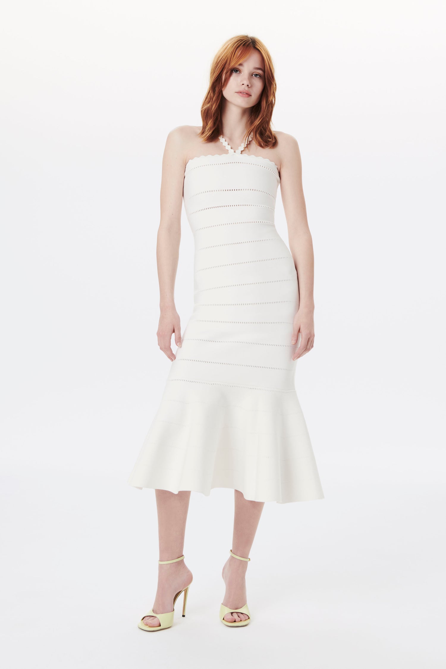 Scalloped Strap Flare Dress In White – Victoria Beckham US