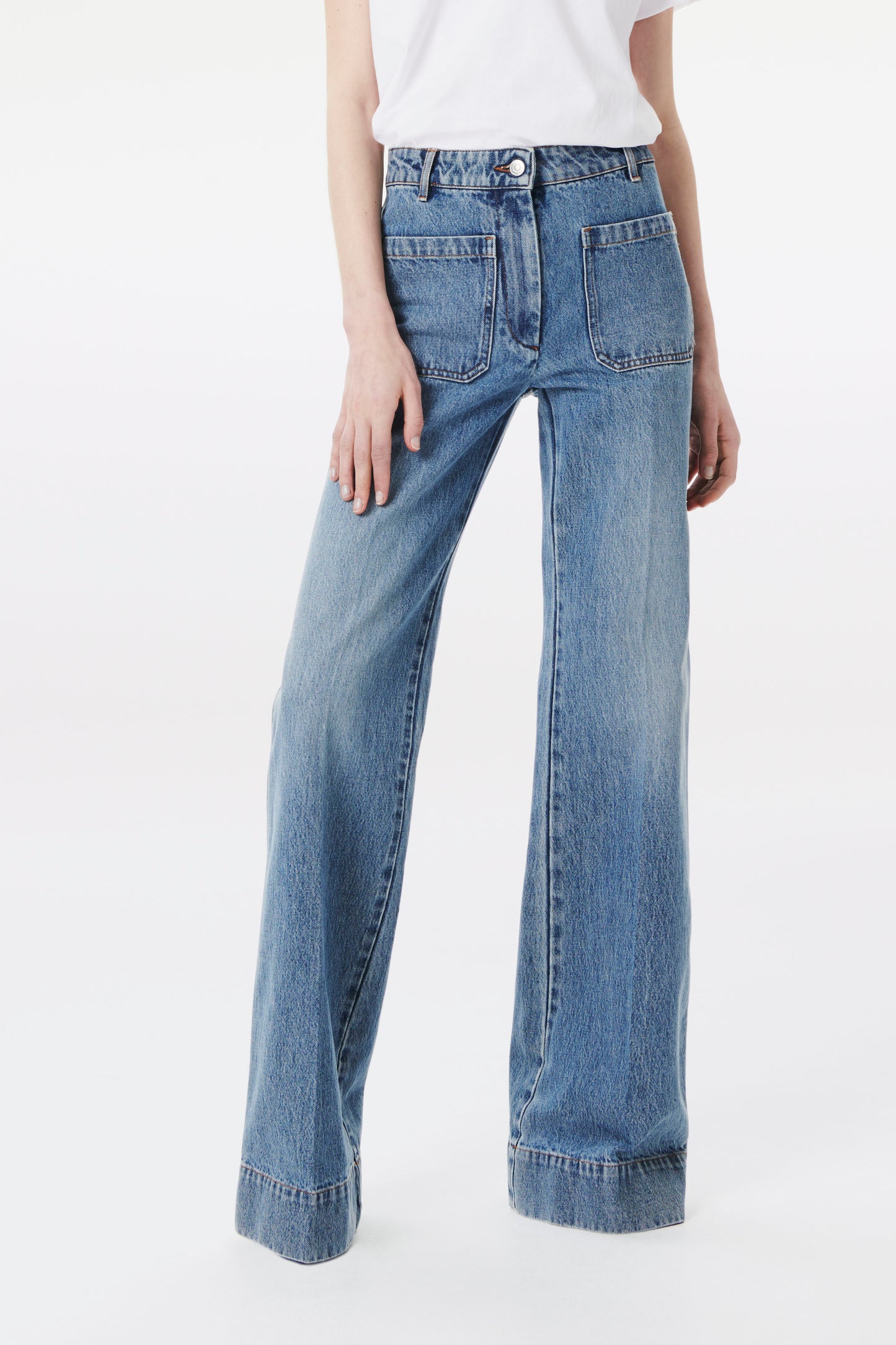 Alina High Waisted Patch Pocket Jean In Marble Wash