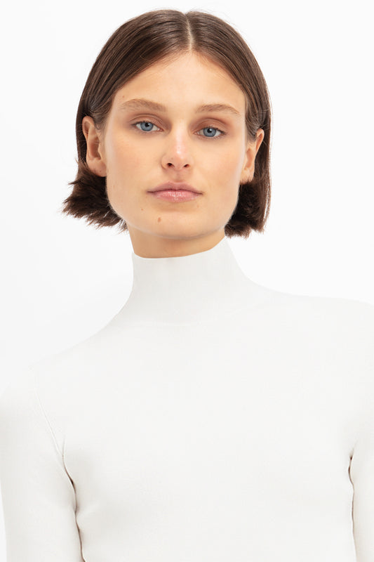 Polo Neck Knitted Top In White