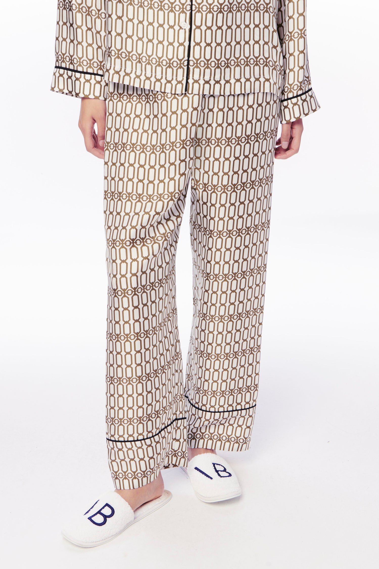 Louis Vuitton Grey Monogram Silk Button Front Pajama Shirt & Pant