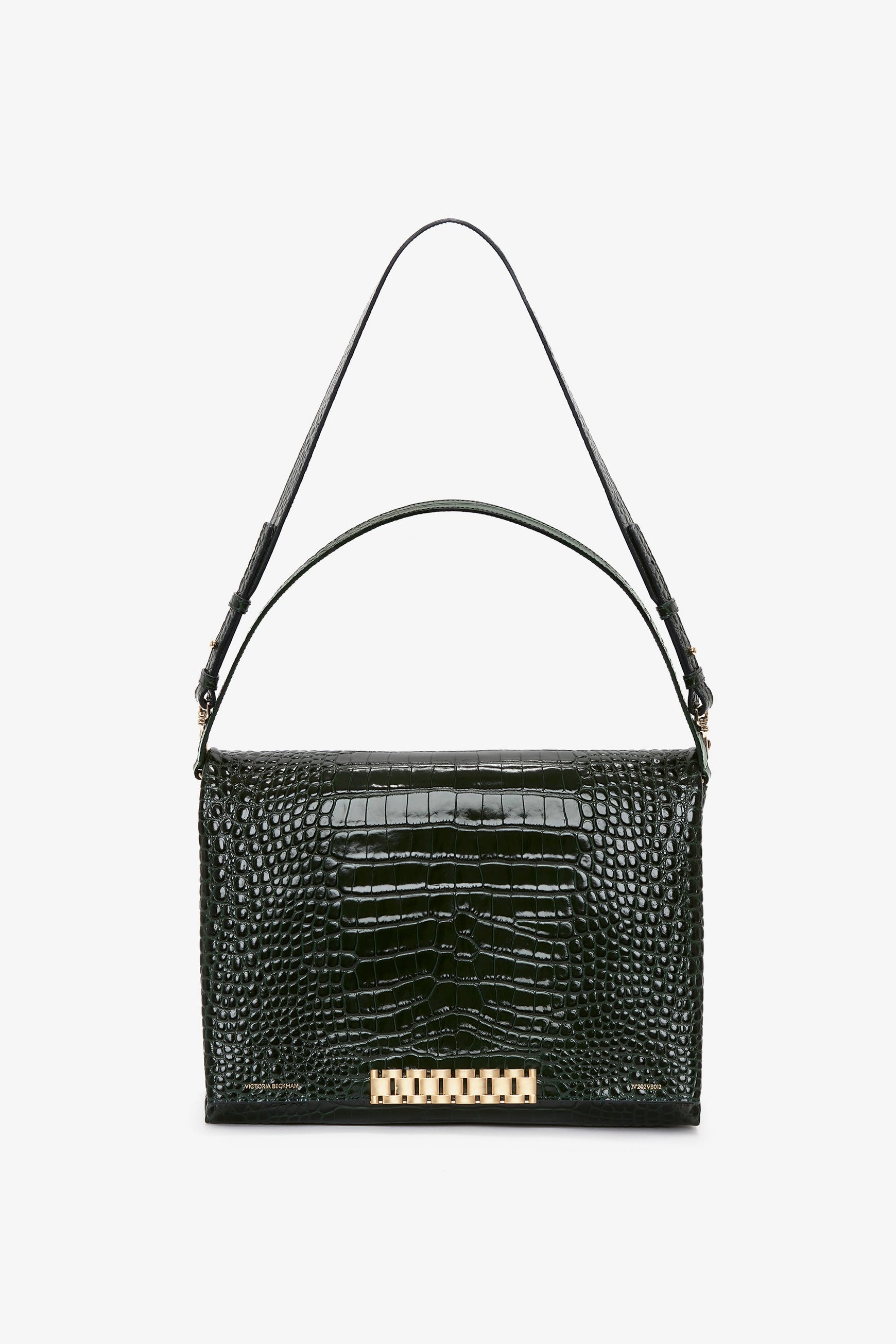 Jumbo Chain Pouch in Dark Forest Croc-Effect Leather