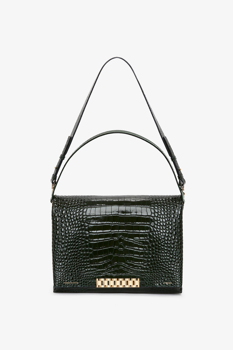 Jumbo Chain Pouch in Dark Forest Croc-Effect Leather