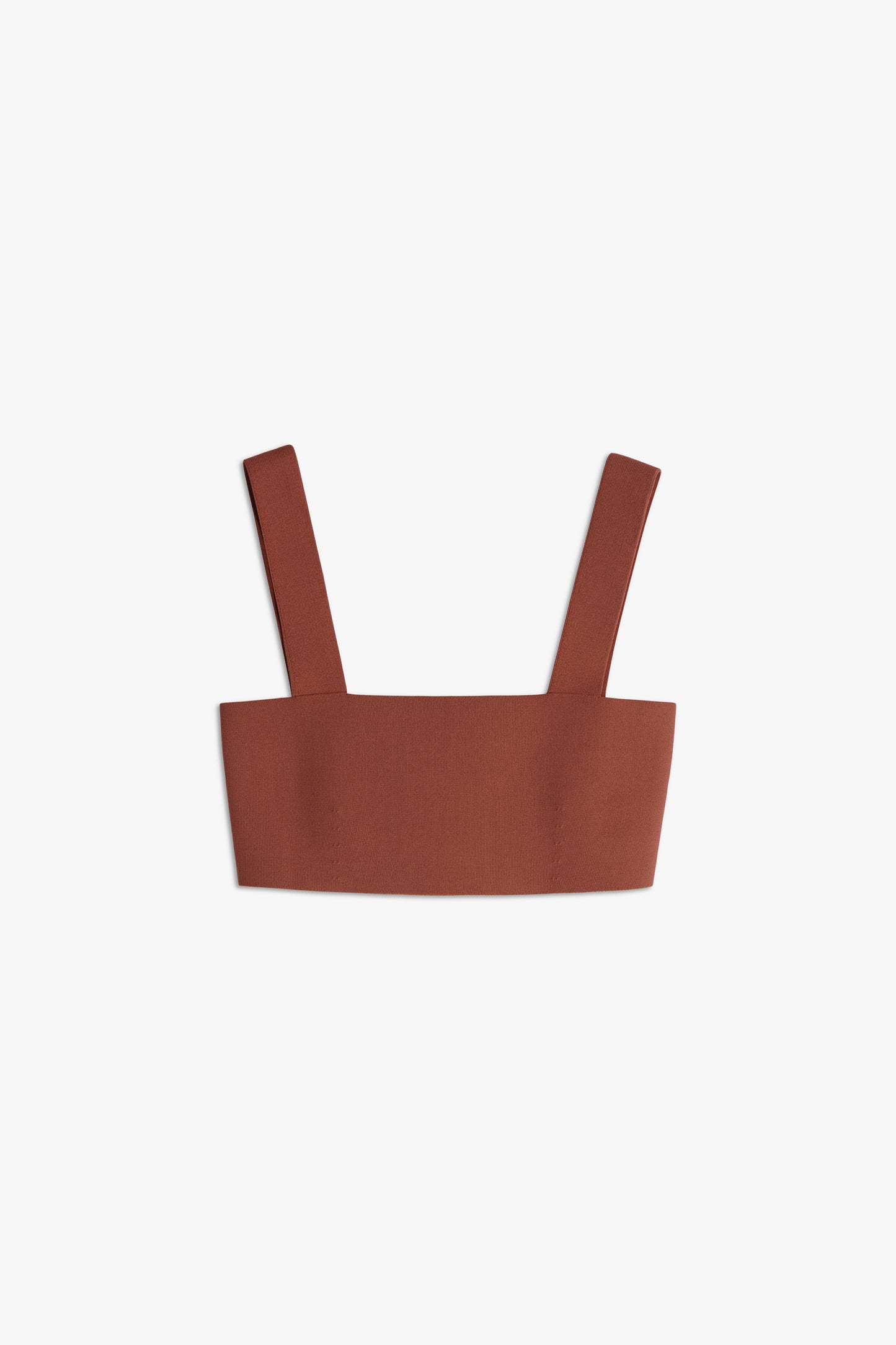 Product view of the thick strapped bandeau top from Victoria Beckham. Made in a tight yet stretch fabric from Designer VB.