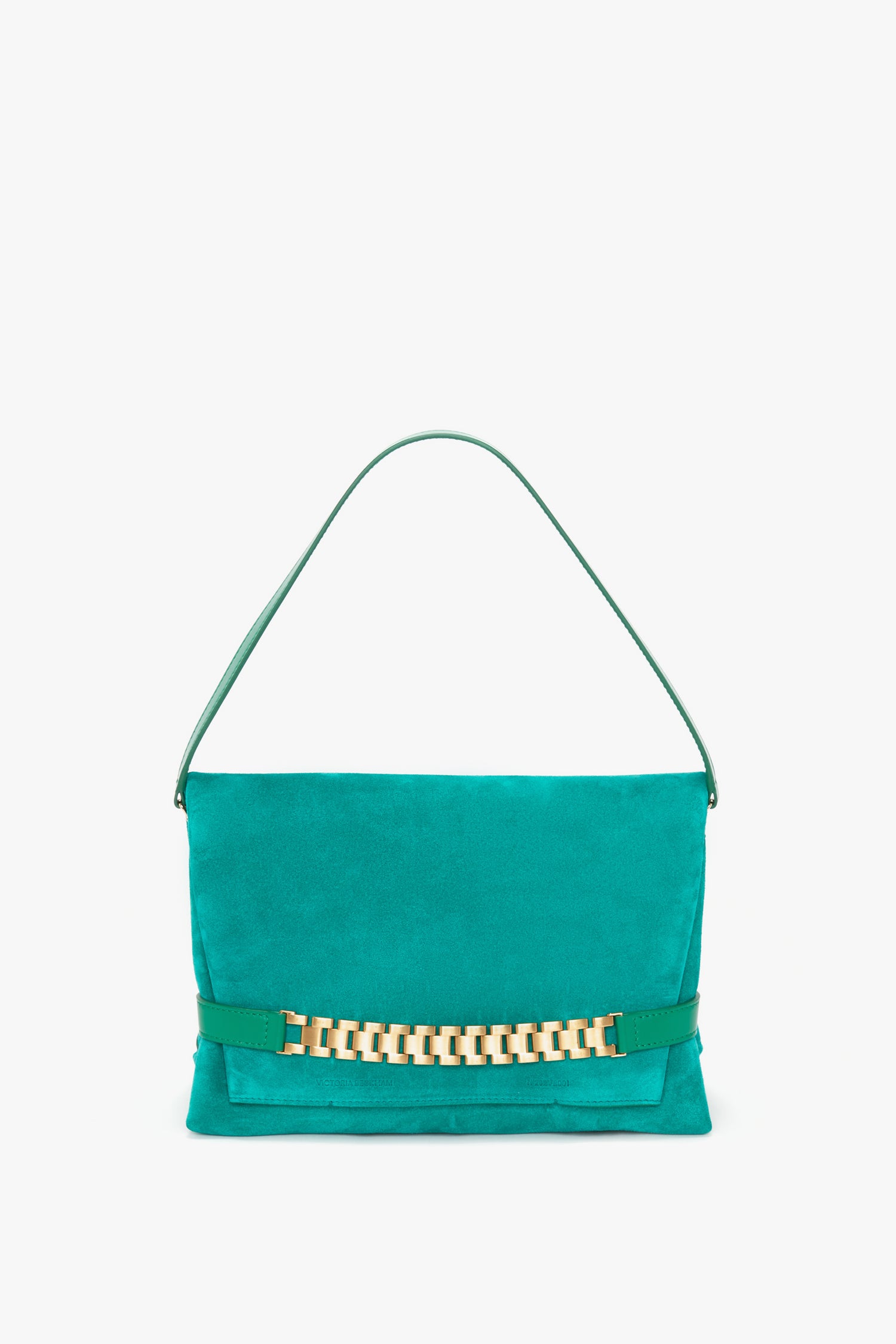 Victoria Beckham Chain Pouch Bag with Strap in Malachite Suede