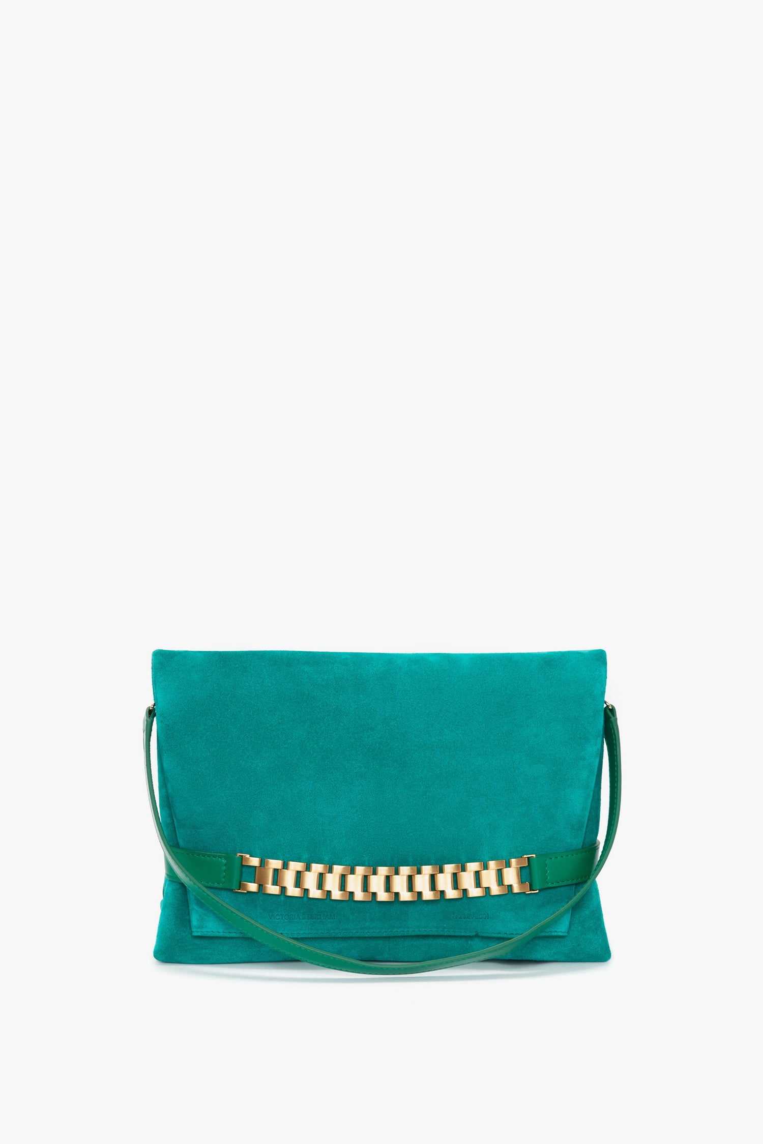 Victoria Beckham Chain Pouch Bag with Strap in Malachite Suede