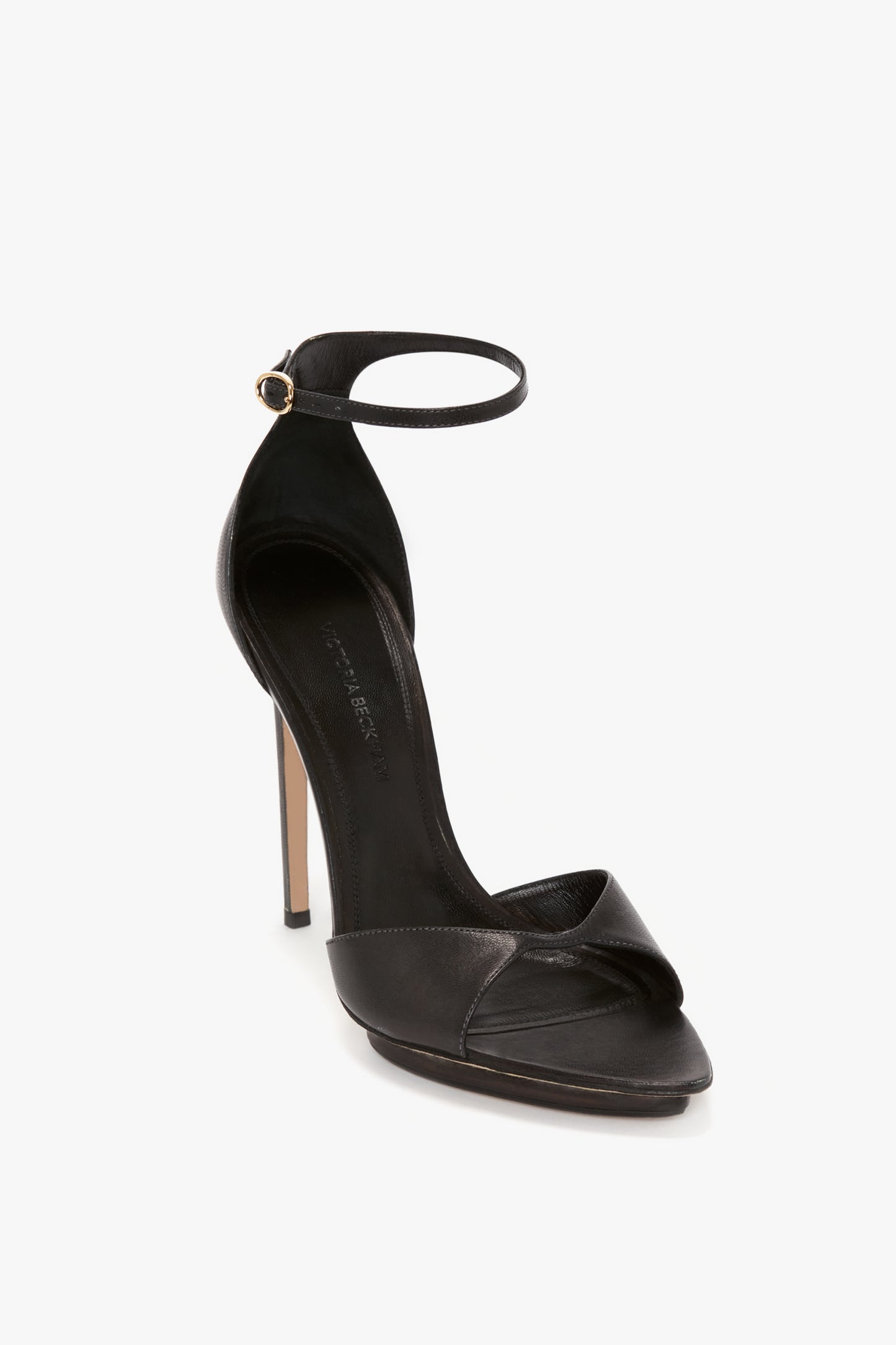 Pointy Toe Stiletto Sandal in Black Leather