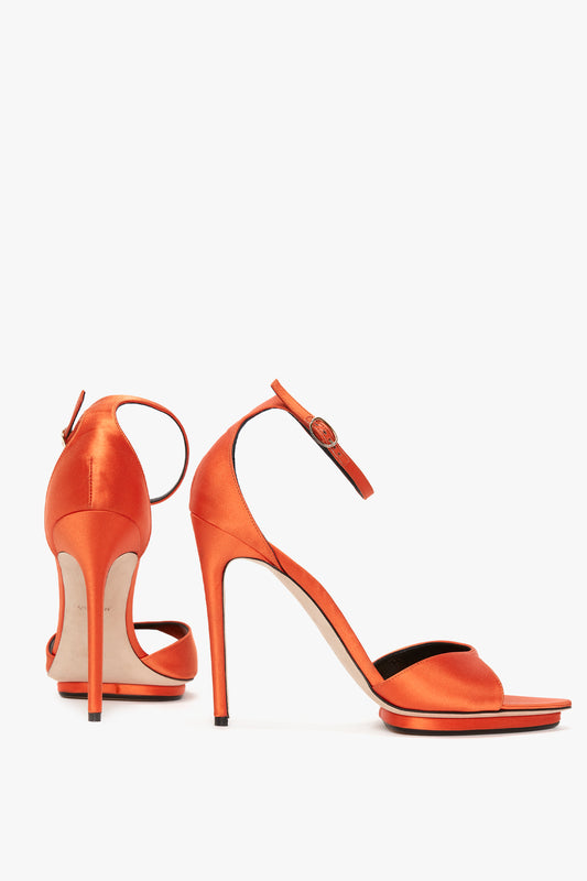 Pointy Toe Stiletto Sandal in Orange Satin