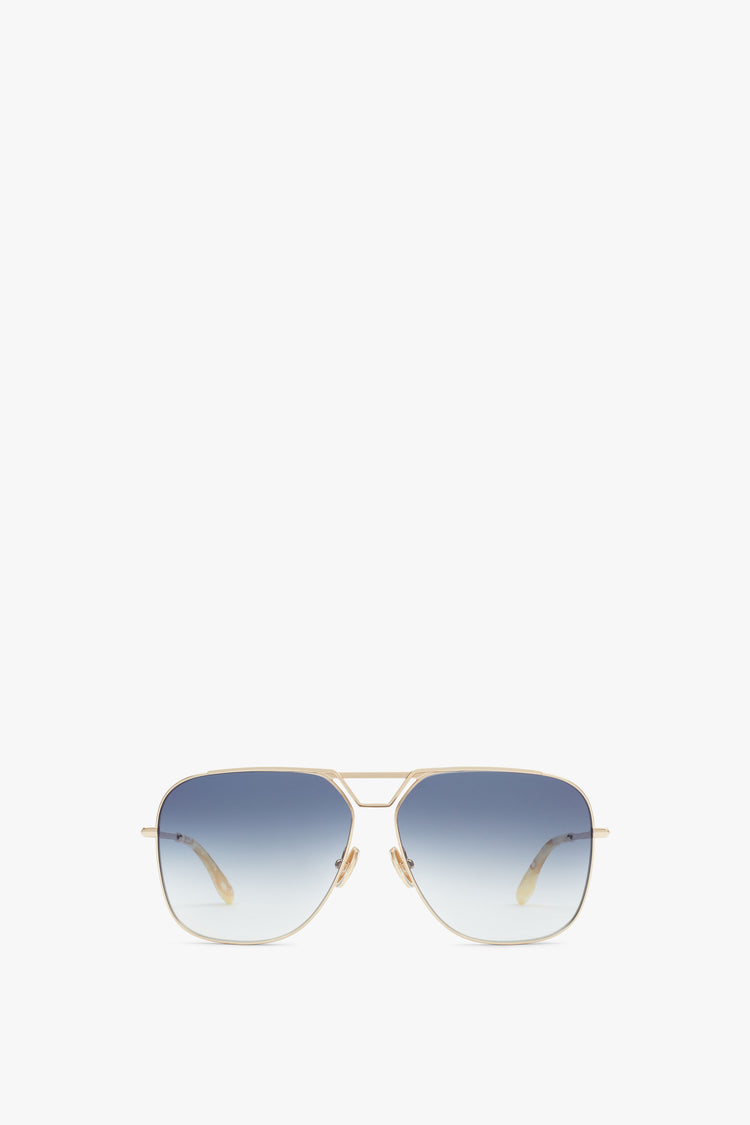 Classic V Metal Navigator Sunglasses In Gold Blue