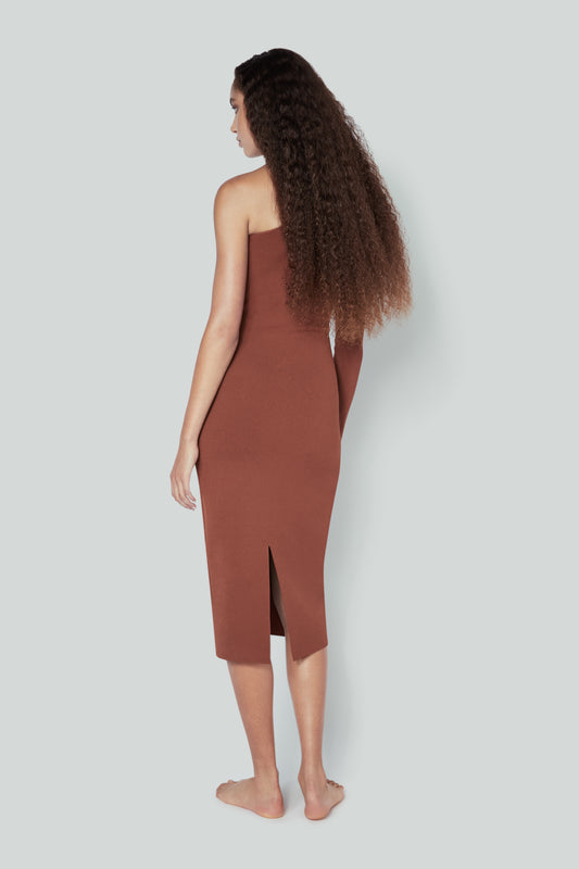 VB Body One Shoulder Midi Dress in Brown