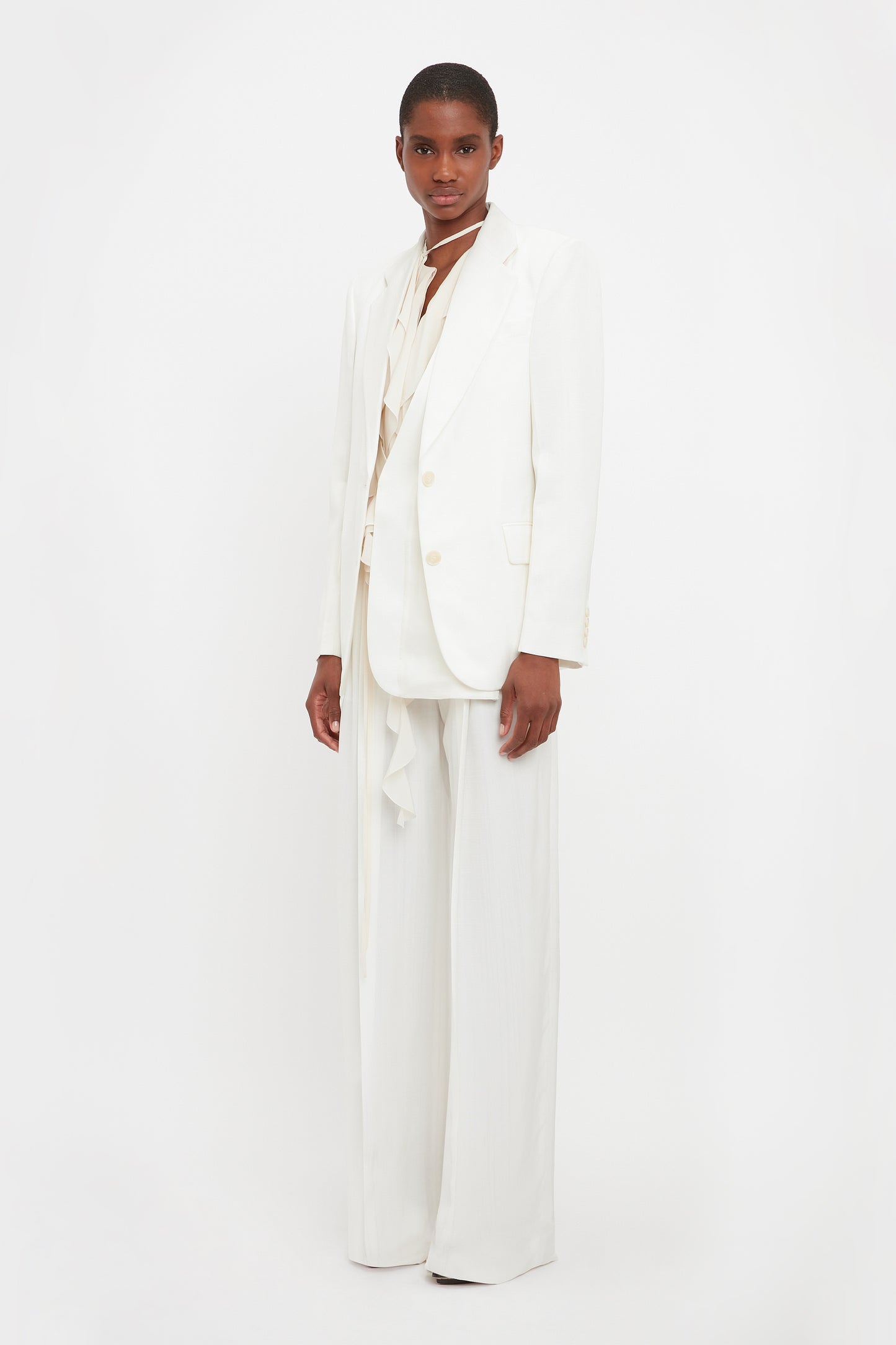 Asymmetric Double Layer Jacket in White
