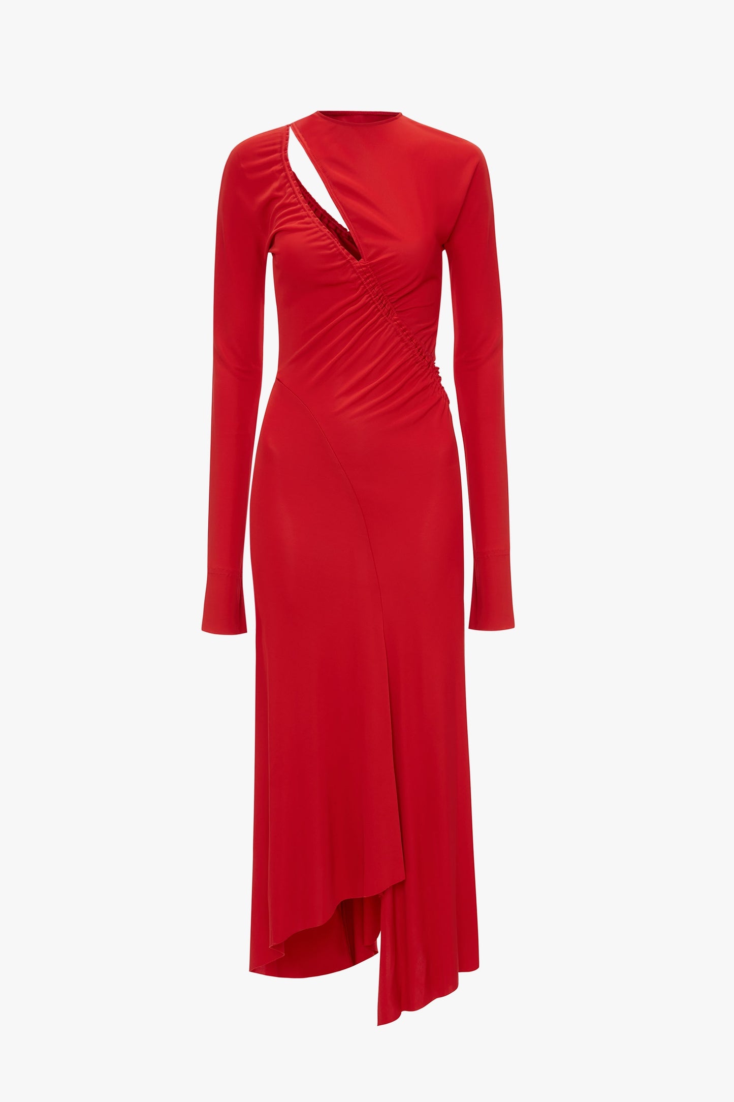 Asymmetric Slash Jersey Dress In Crimson