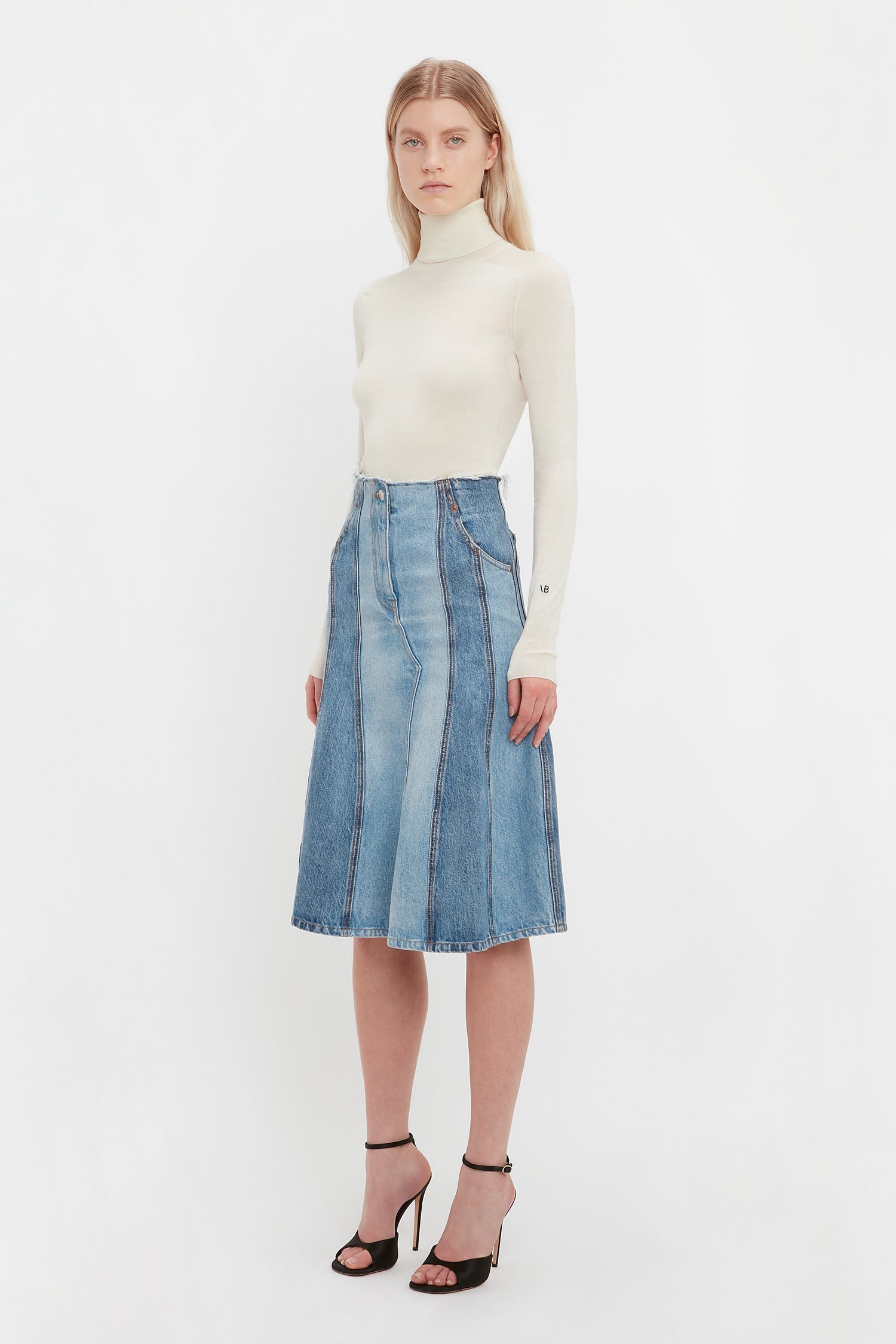 Skirt Women Spring Summer Cotton A-line High-waist Button Denim