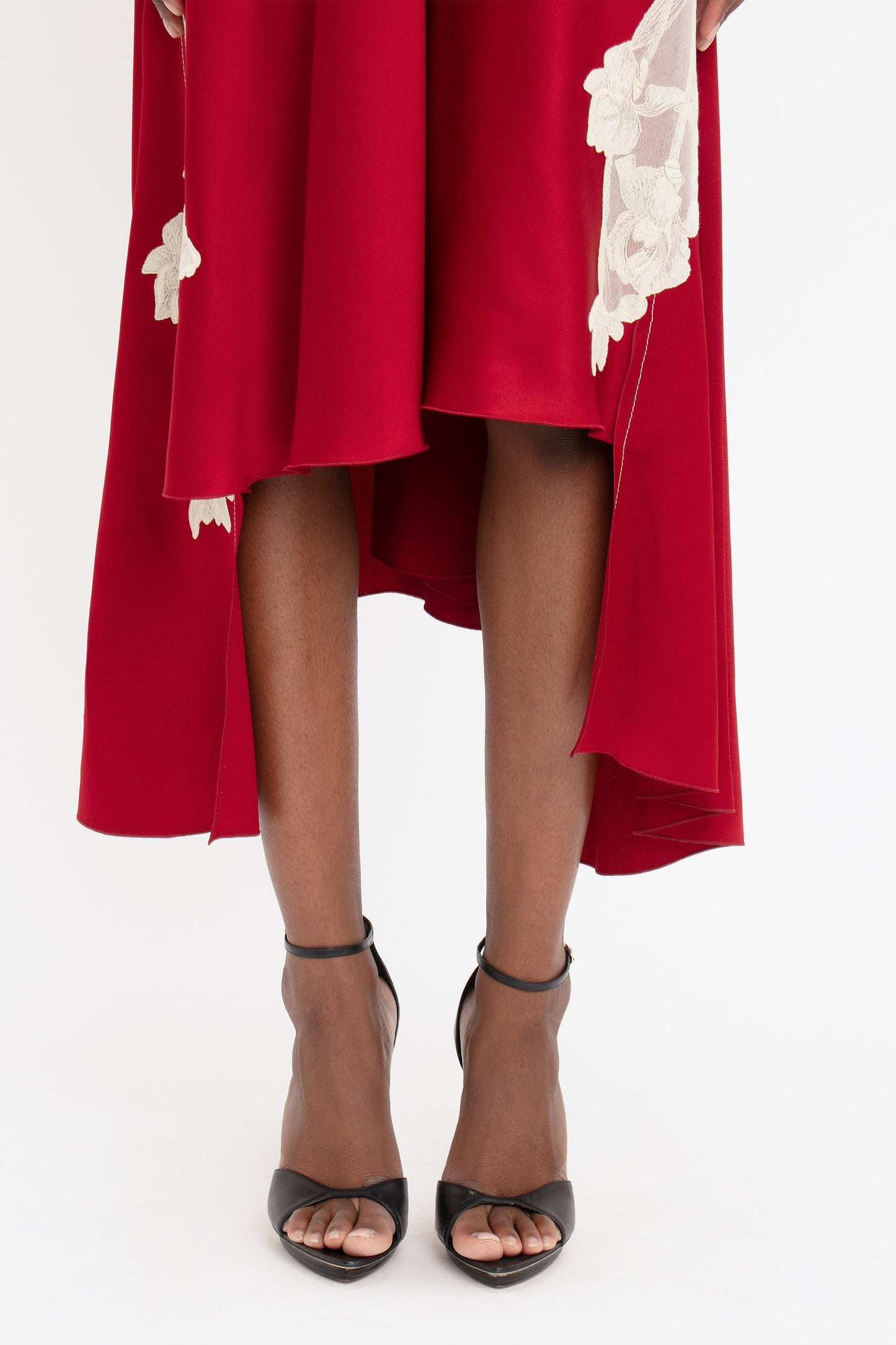 Draped Lace Midi Dress In Poppy Red
