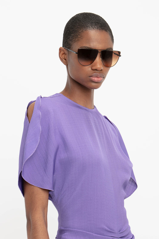 Gathered Waist Midi Dress In Violet