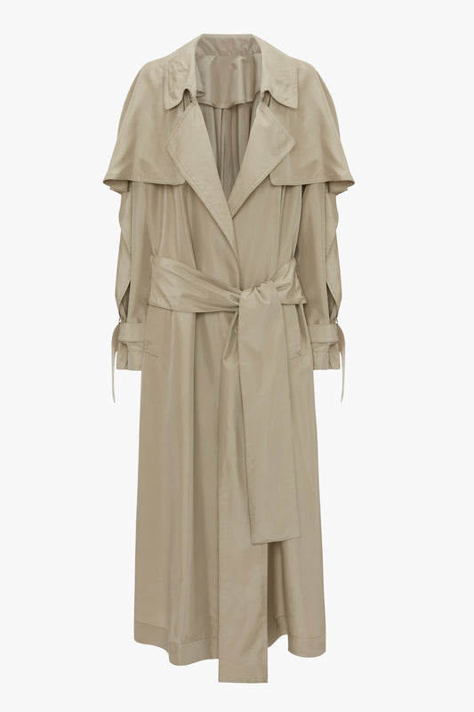 Pleated Back Fluid Trench Coat In Lichen Green