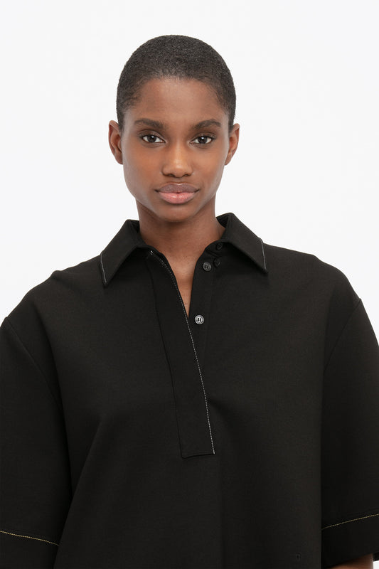 Pointed Collar Oversized Shirt In Black