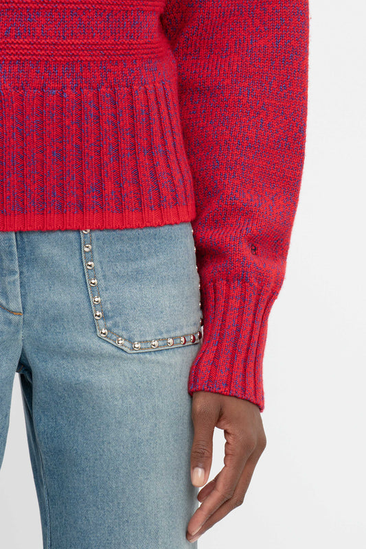 Ribbed Detail Polo Neck In Red