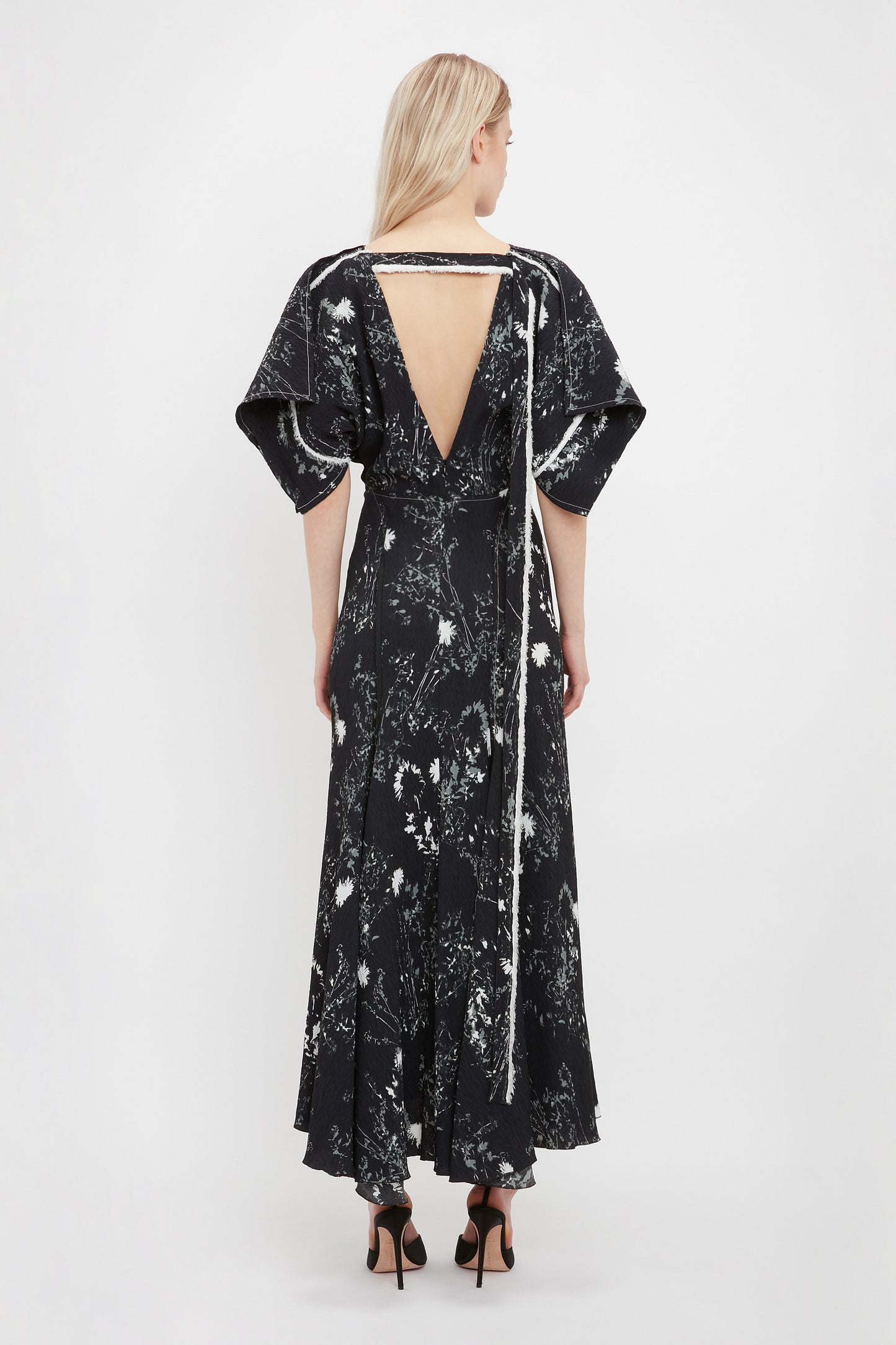 Kimono Sleeve Printed Dress In Black