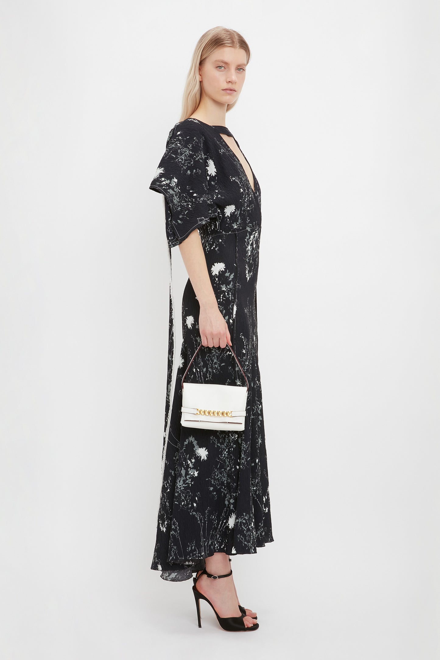 Kimono Sleeve Printed Dress In Black