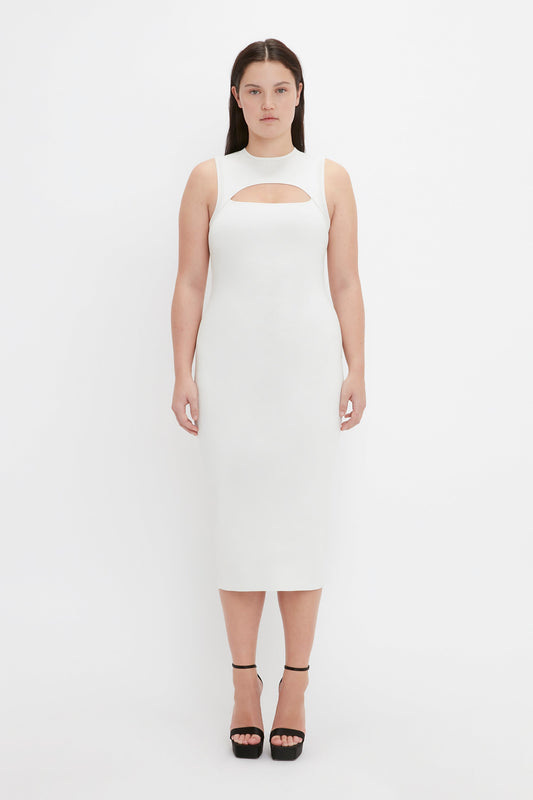 VB Body Slash Front Midi Dress In White