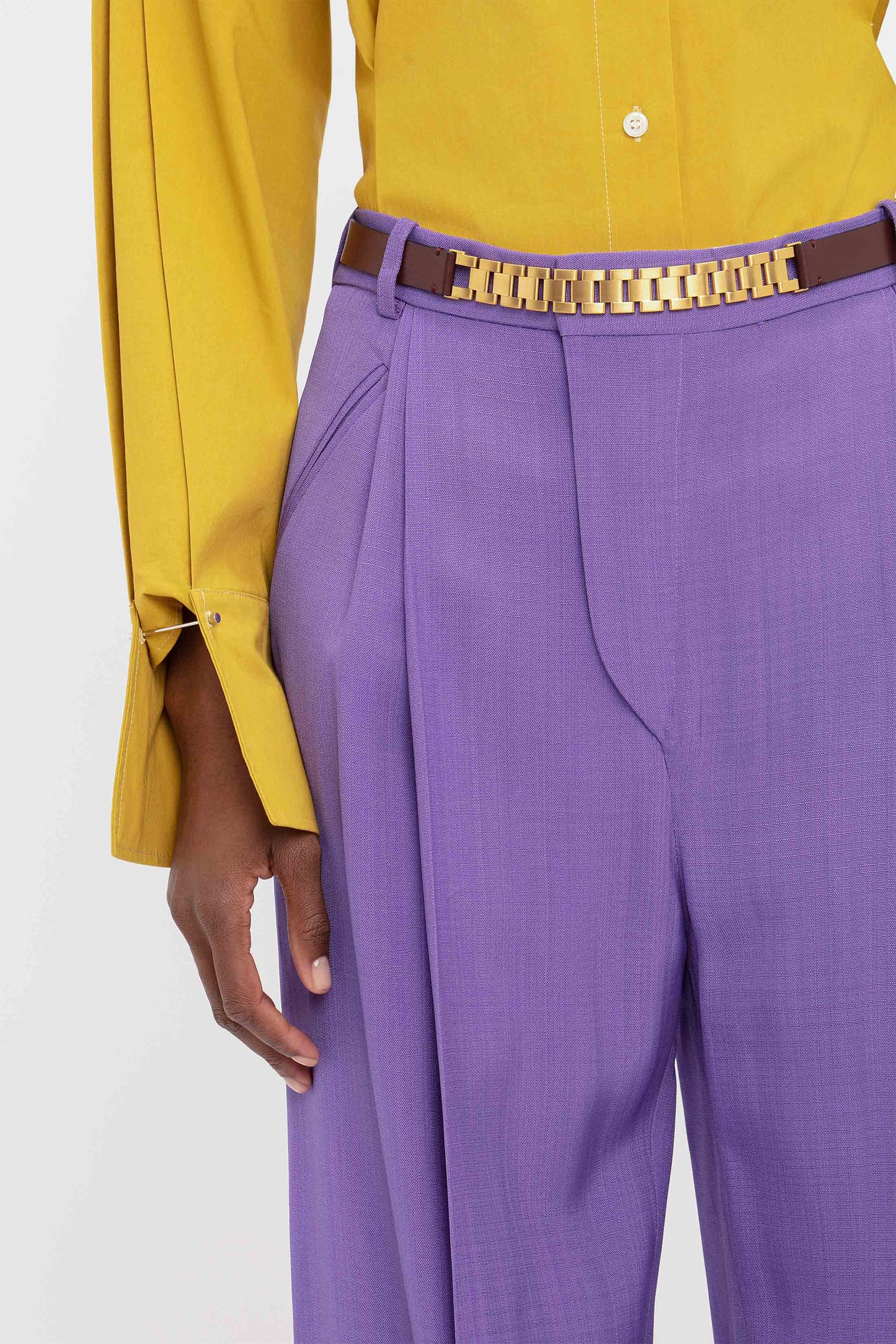 Pleat Detail Shirt In Yellow Ochre