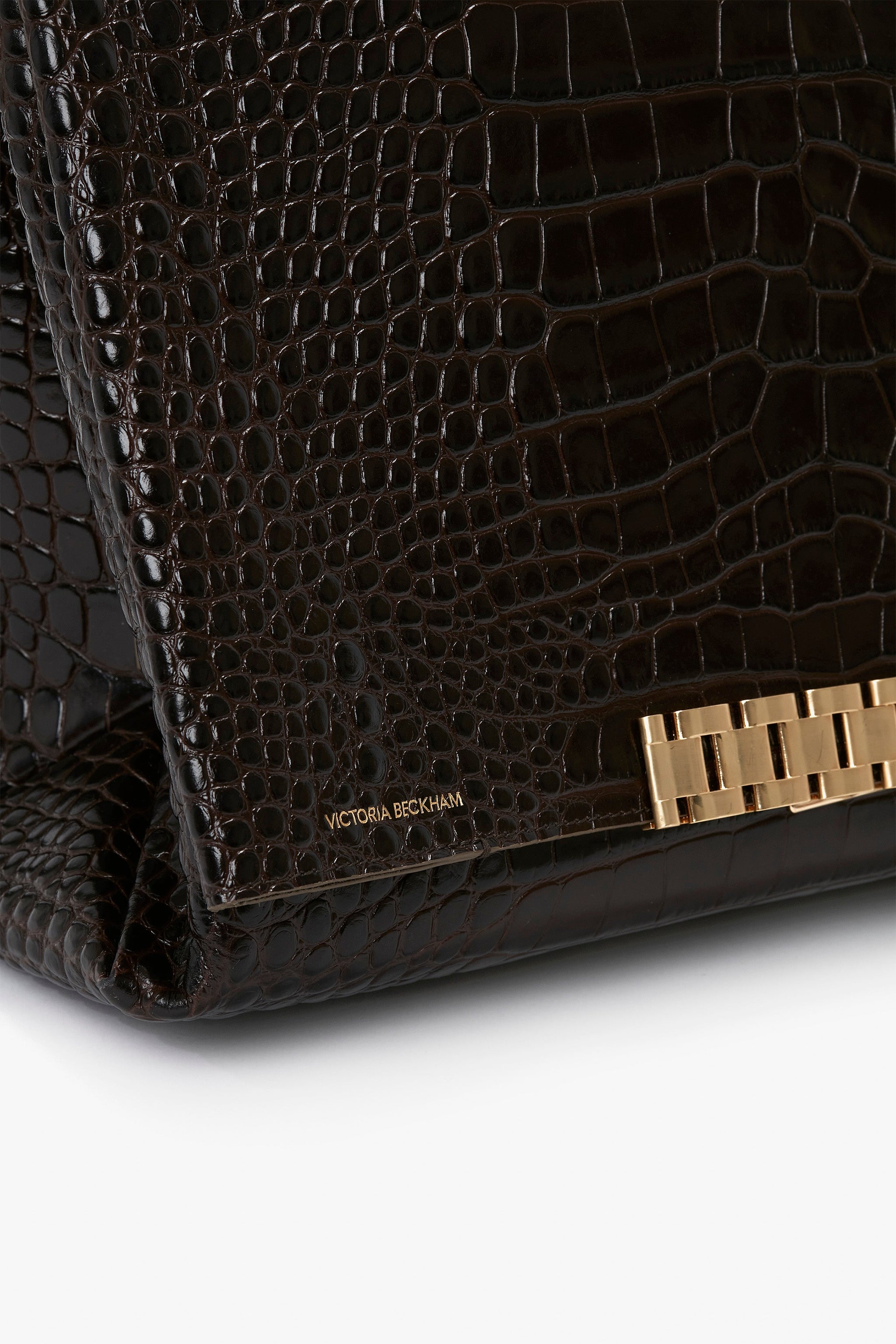 Jumbo Chain Pouch In Chocolate Croc-Effect Leather – Victoria Beckham US