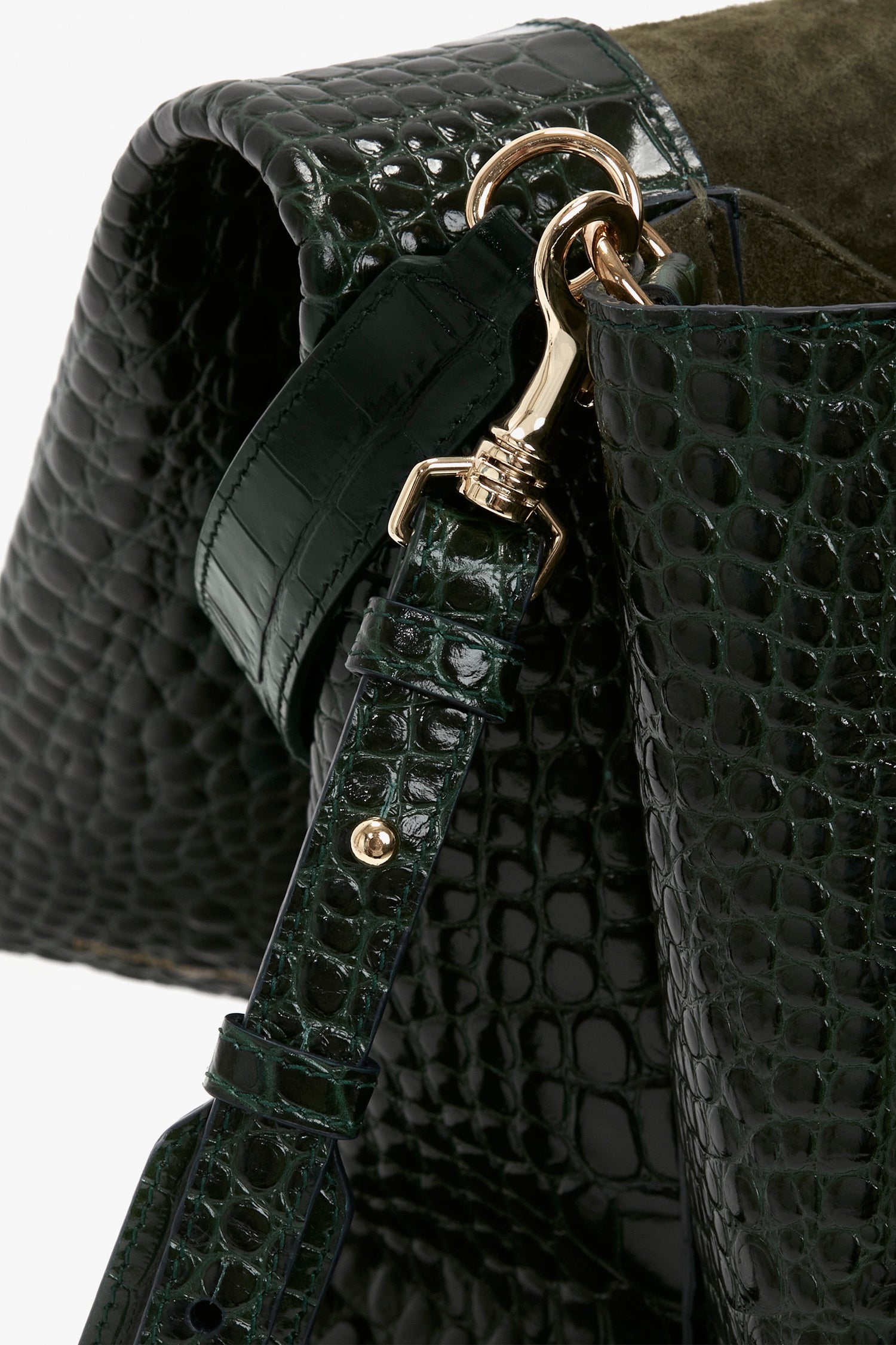 Croc-Effect Chain Strap Crossbody Bag - Black