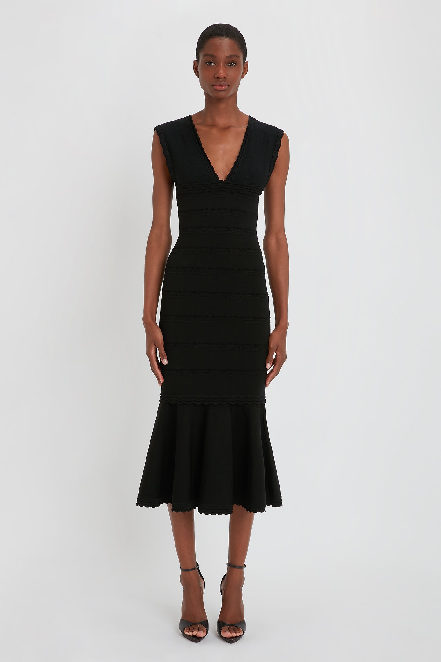 Stretch Knit Sleeveless Flared Dress In Black – Victoria Beckham US