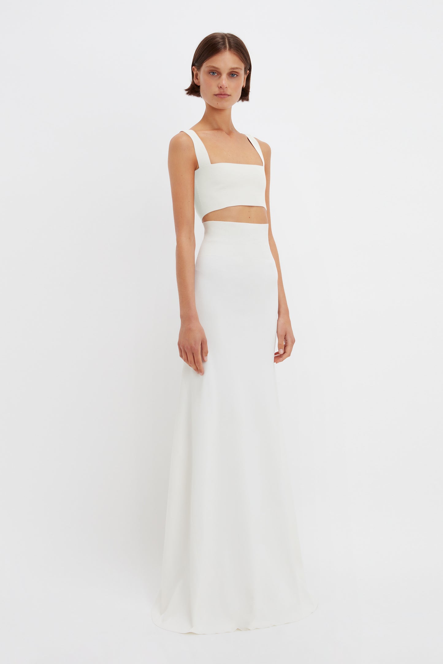 Floor-Length Knitted Skirt In White