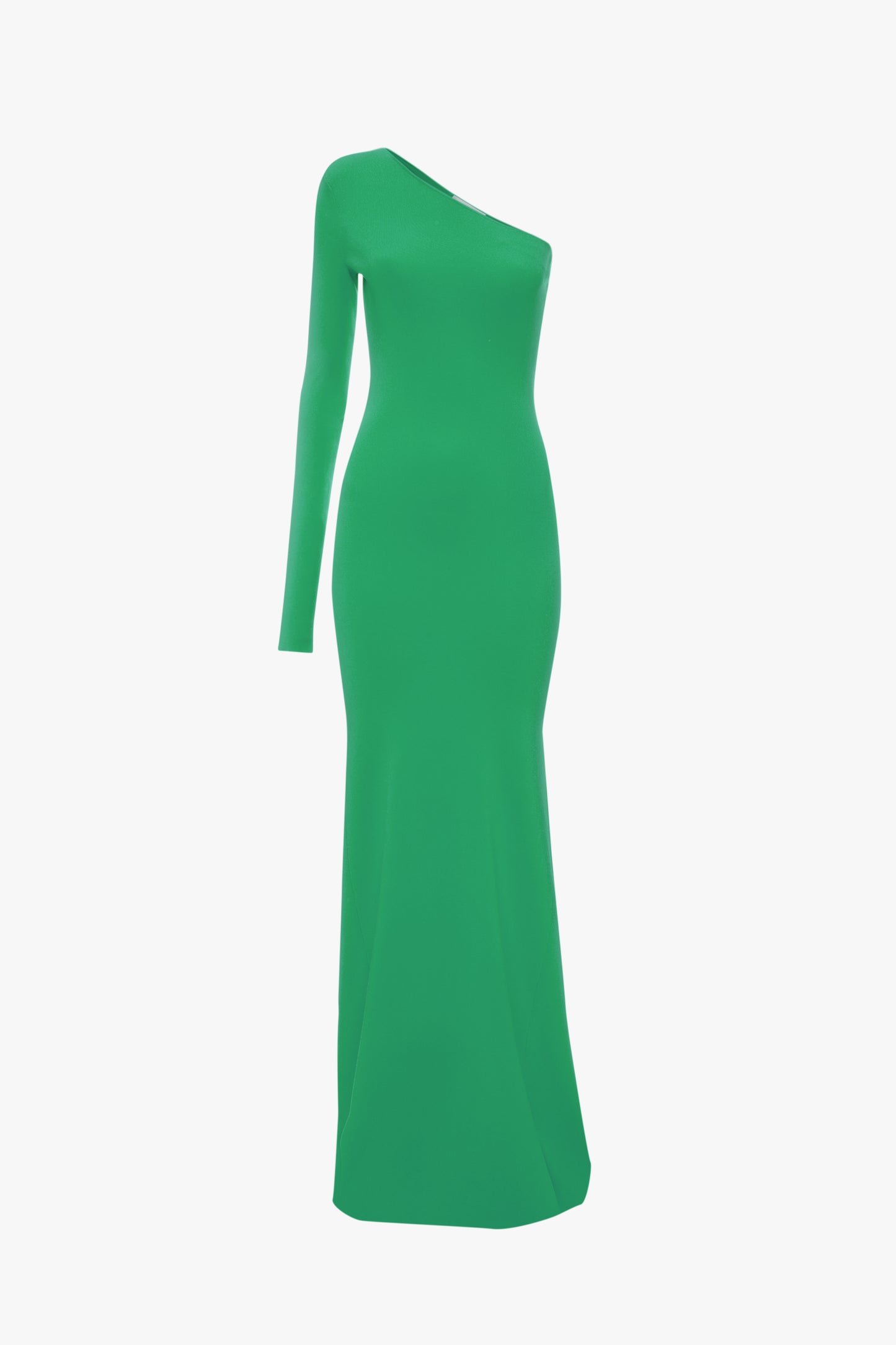 One Shoulder Knitted Gown In Green