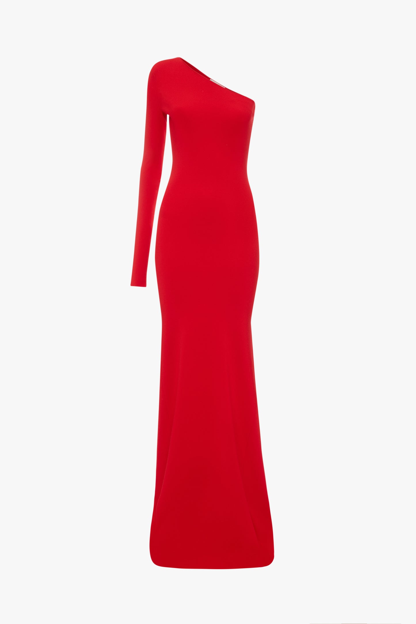 One Shoulder Knitted Gown In Red