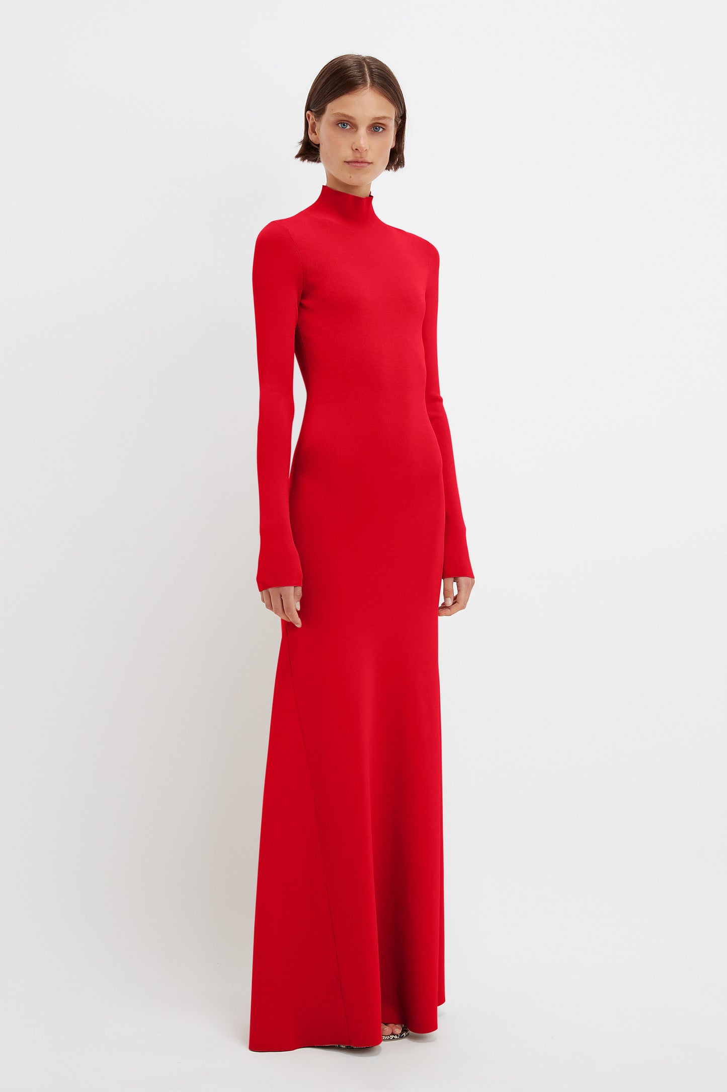 Polo Neck Knitted Gown In Red